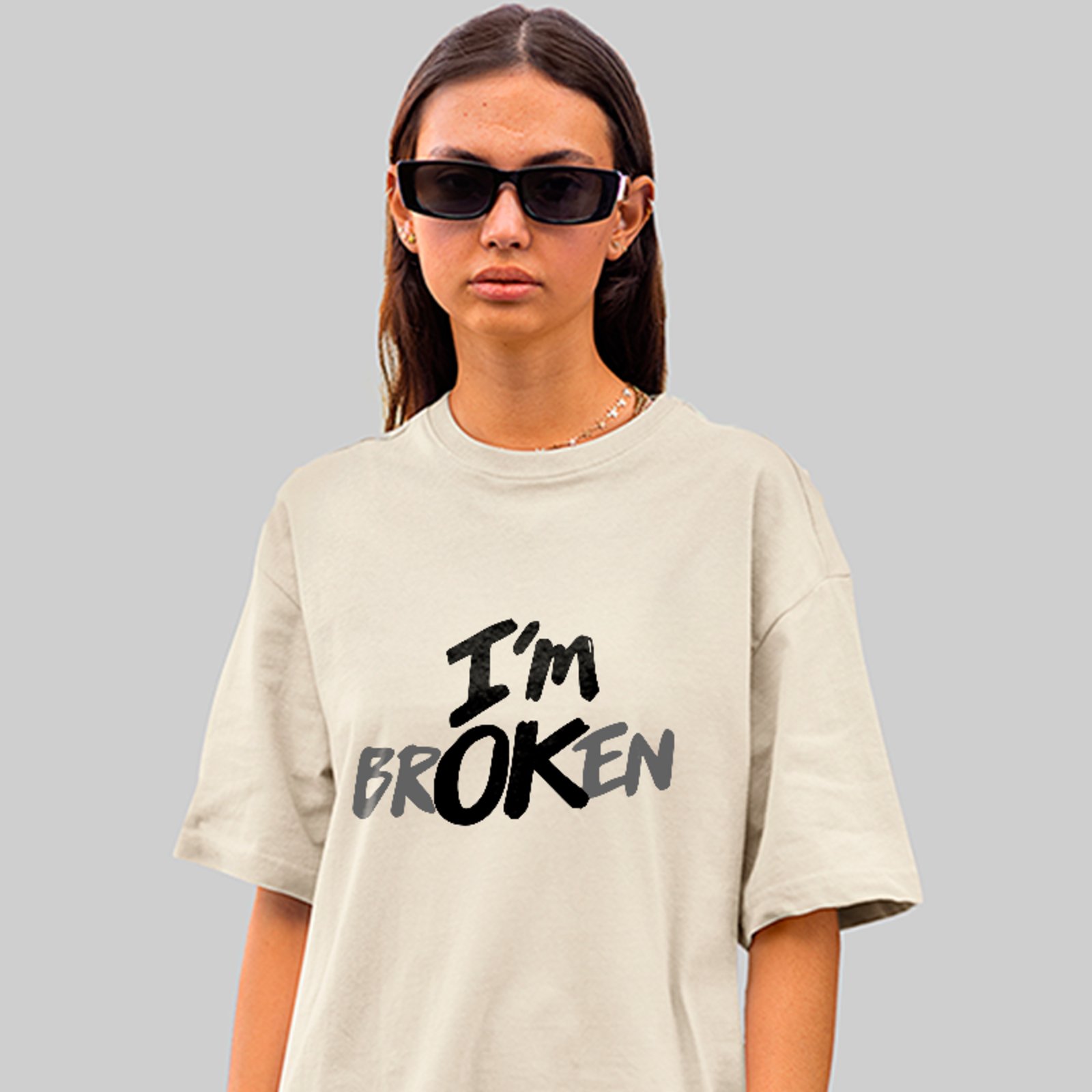 Camiseta Oversized Im Broken Estilo Urbano Unissex Off White
