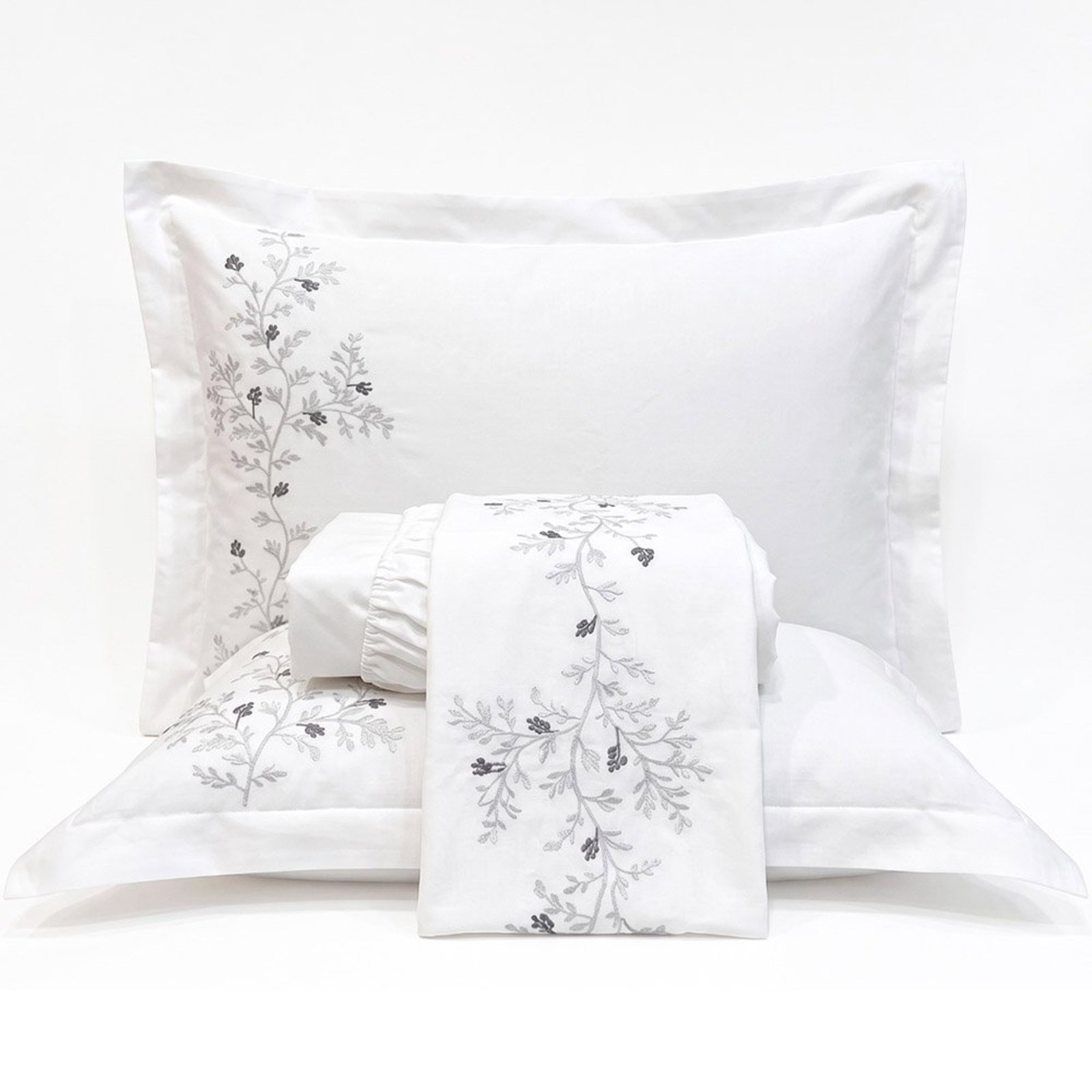 Jogo de Cama Lençol Casal Nuance Micropercal 300 Fios Branco Bordado Floral 4 Peças