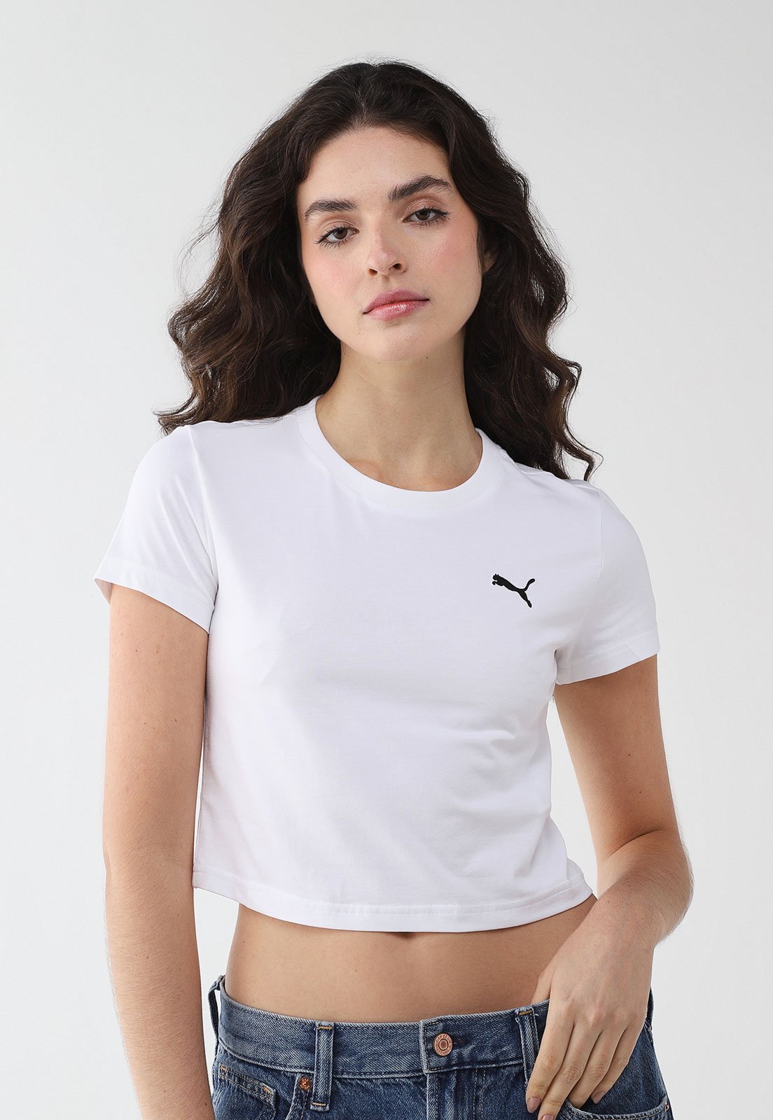 Camiseta Feminina Puma Wardrobe Ess Baby Cropped Branca