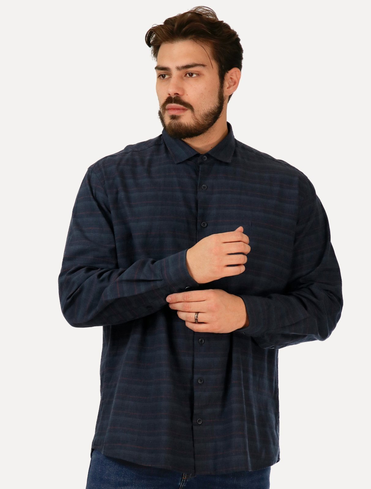 Camisa Dudalina Masculina Comfort Linen Blend Azul Marinho