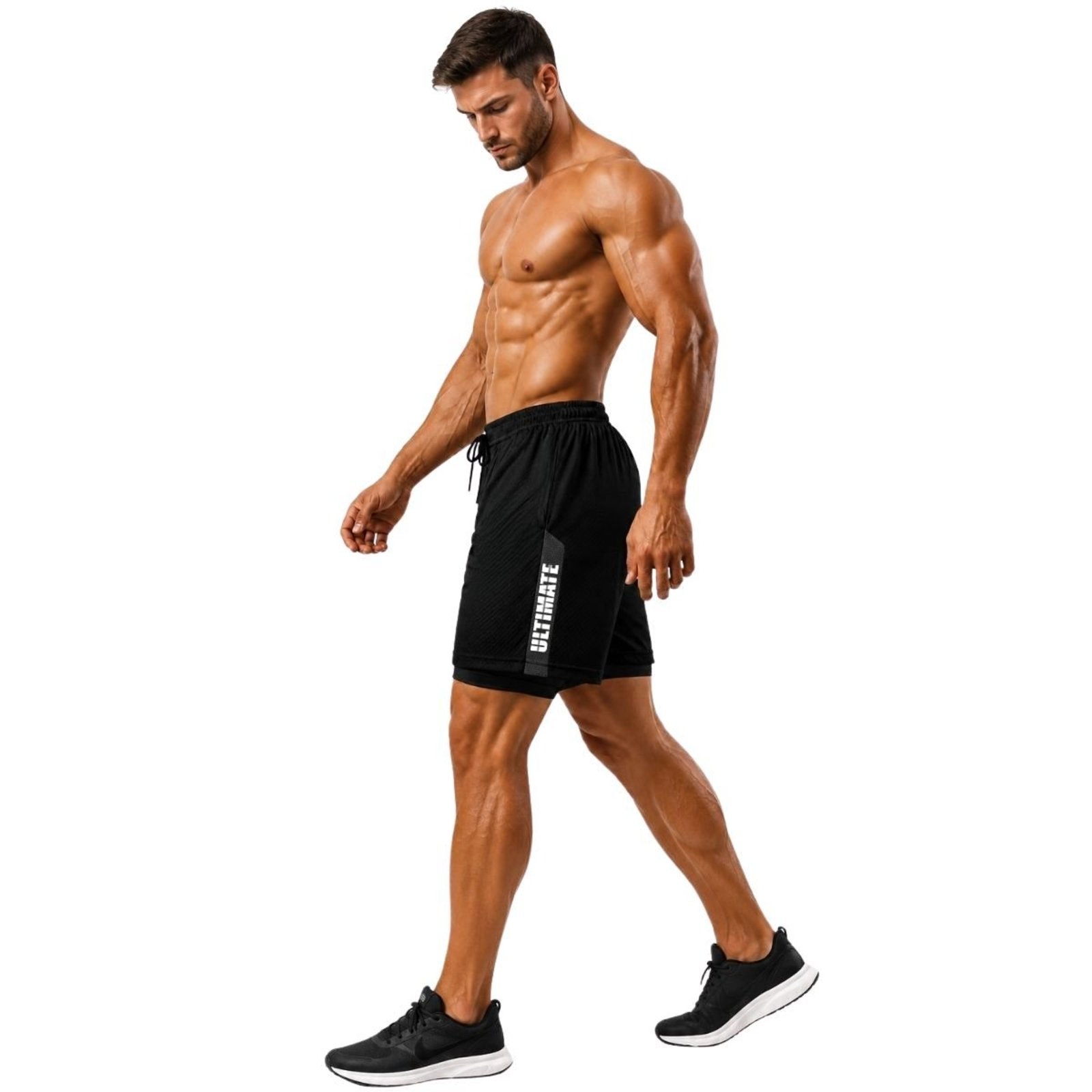 Short Dryfit Masculino 2 em 1 com Short Térmico e Detalhe Lateral