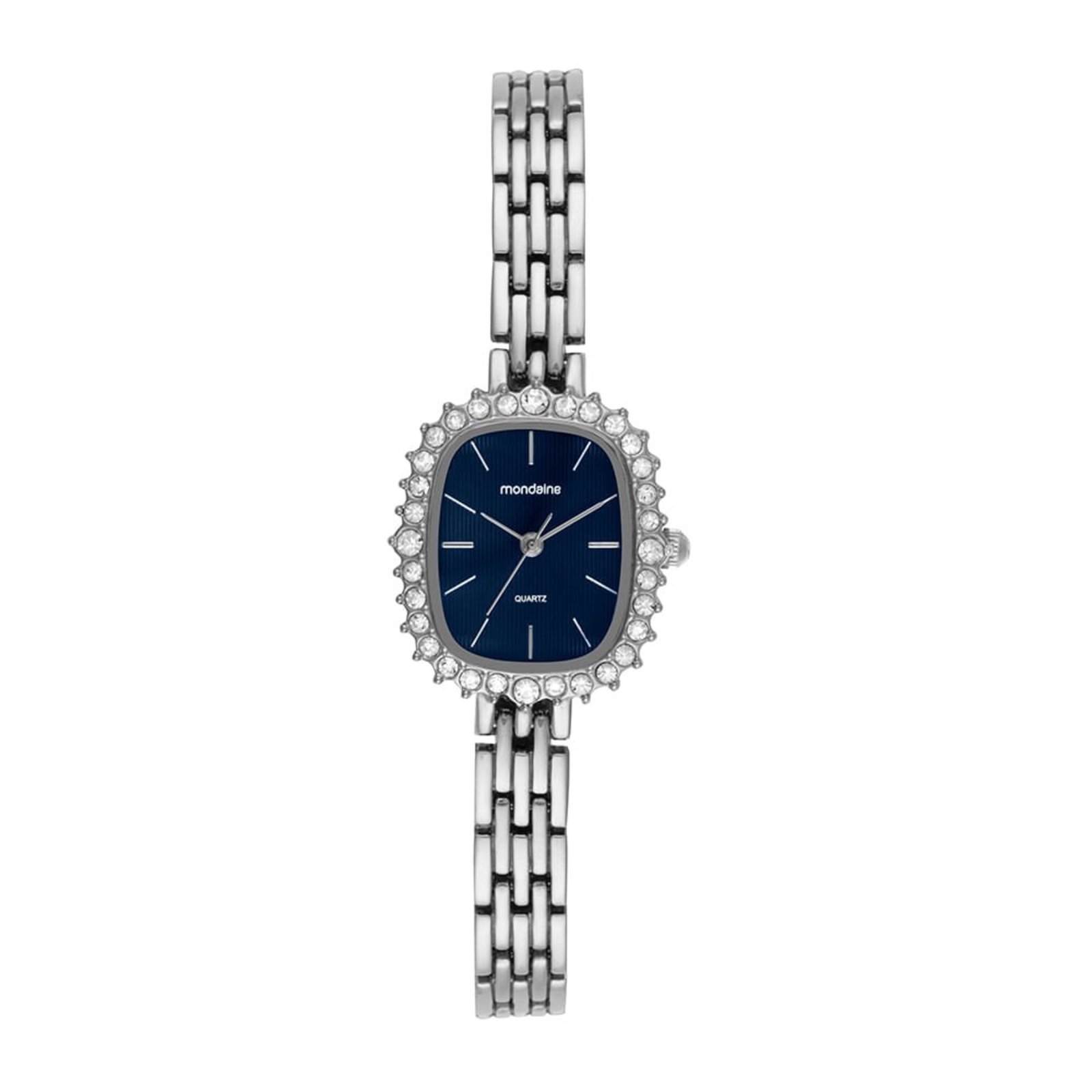Relógio Feminino Quadrado Cristais Prata Mondaine