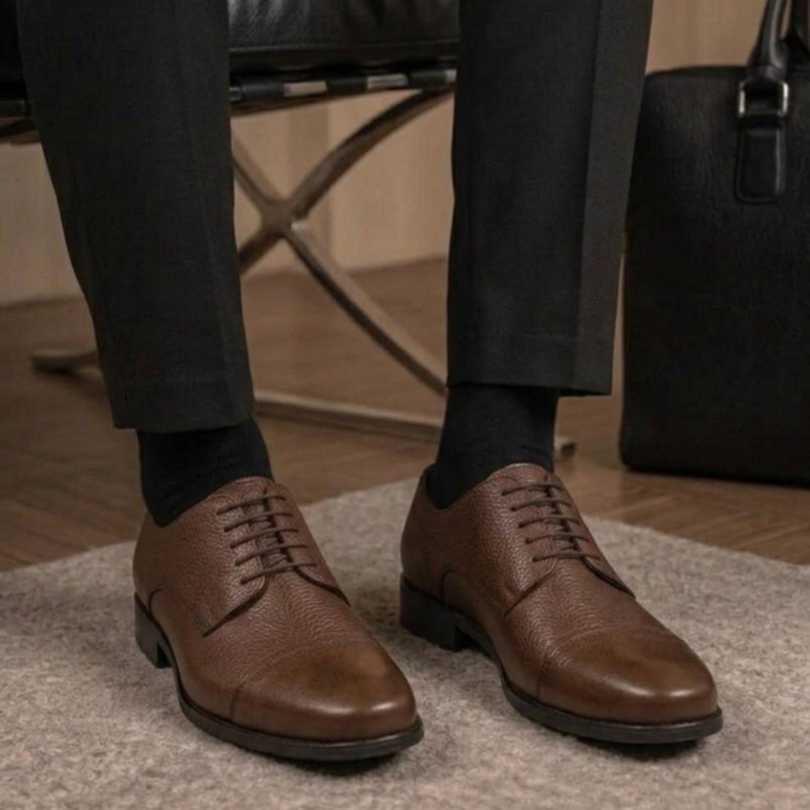 Sapato Masculino Social de Couro Marrom Café Amarração Bico Quadrado