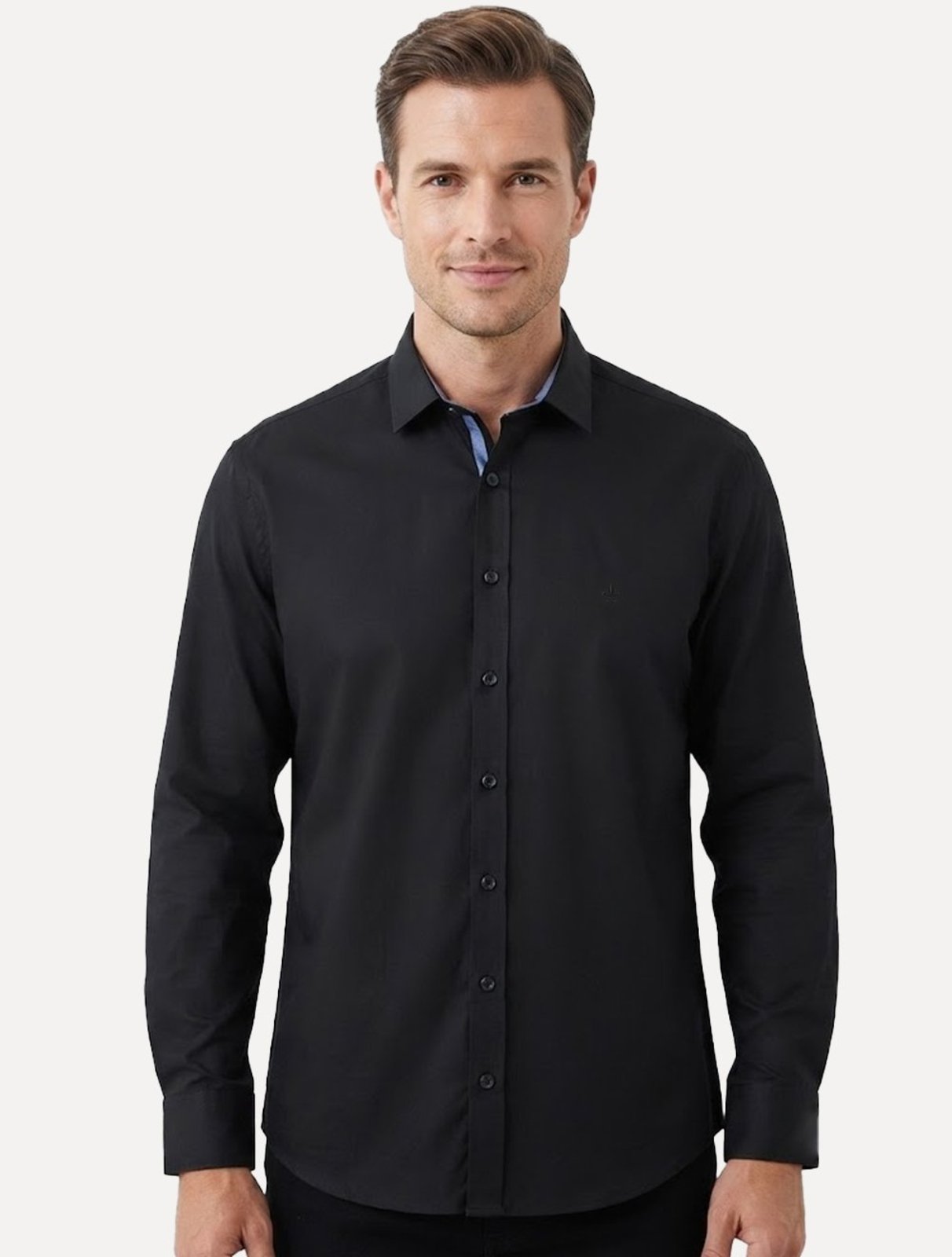 Camisa Dudalina Masculina Slim Superfine Cotton Mono Logo Lisa Tricoline Preta