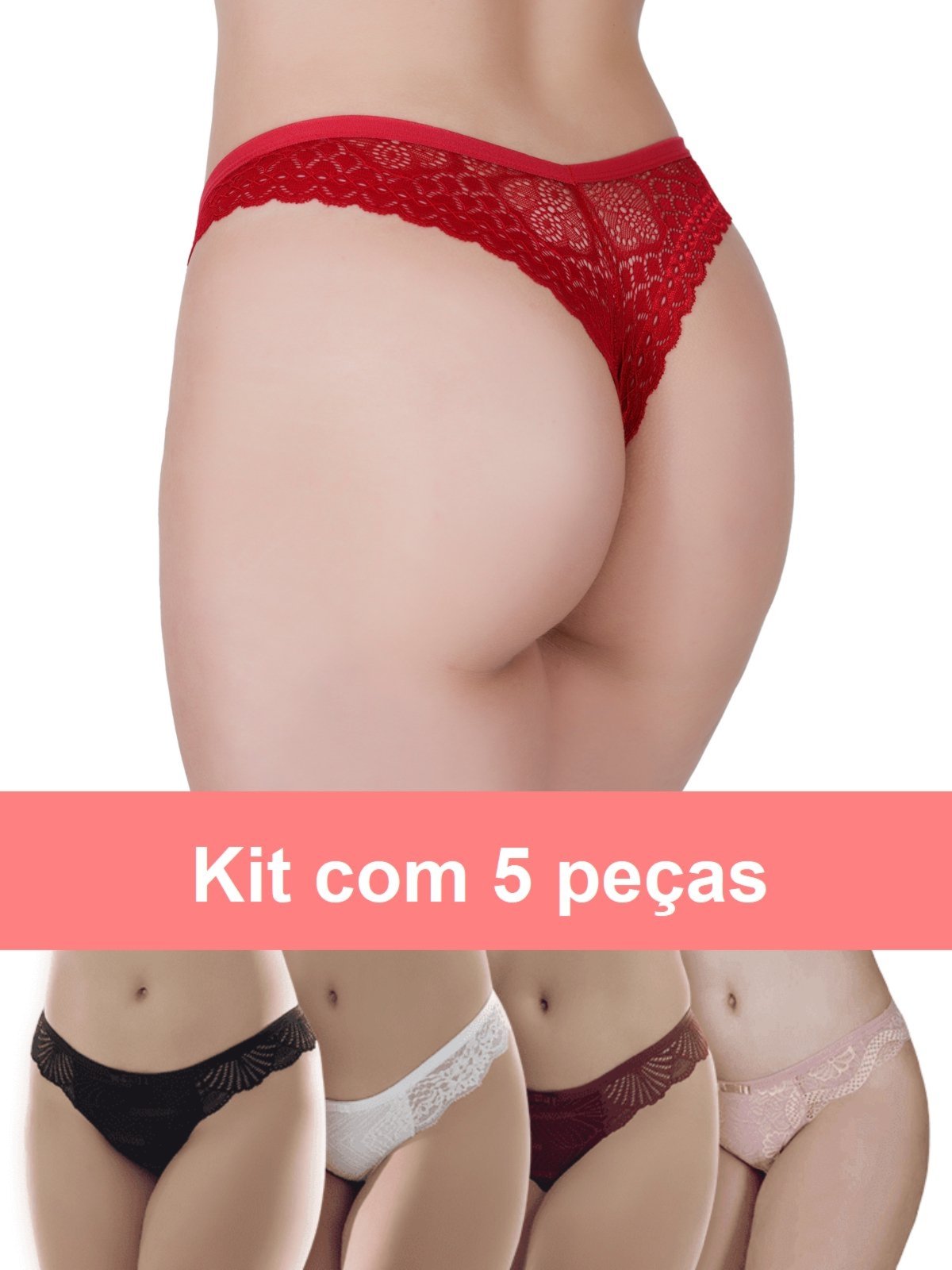 Kit 5 Calcinha Fio Dental Renda Sexy Tanga Lingerie Atacado Multicolorido