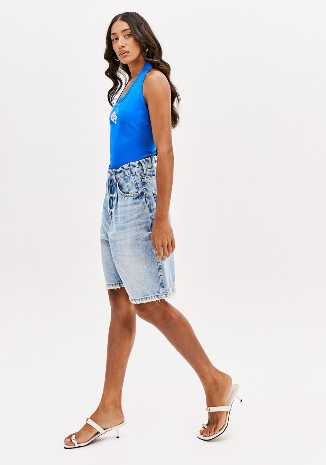 Bermuda Jeans Comfort Cintura Super Alta Sport Easy