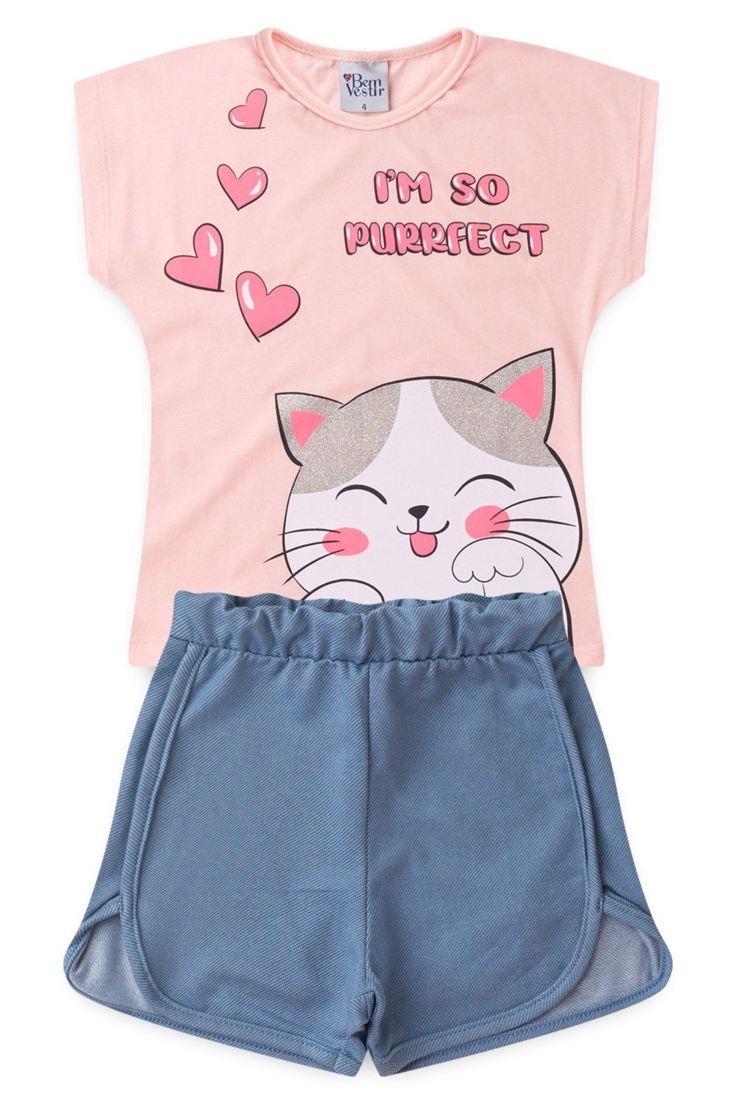 Vista 3 Infantil - Conjunto Bem Vestir Feminino Gatinho rosa BEM VESTIR rosa