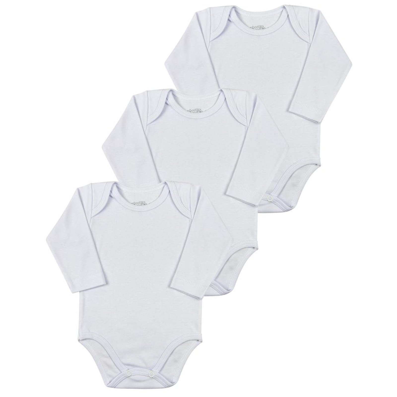 Infantil – Kit 3 Body Suedine Manga Longa Básico – Branco