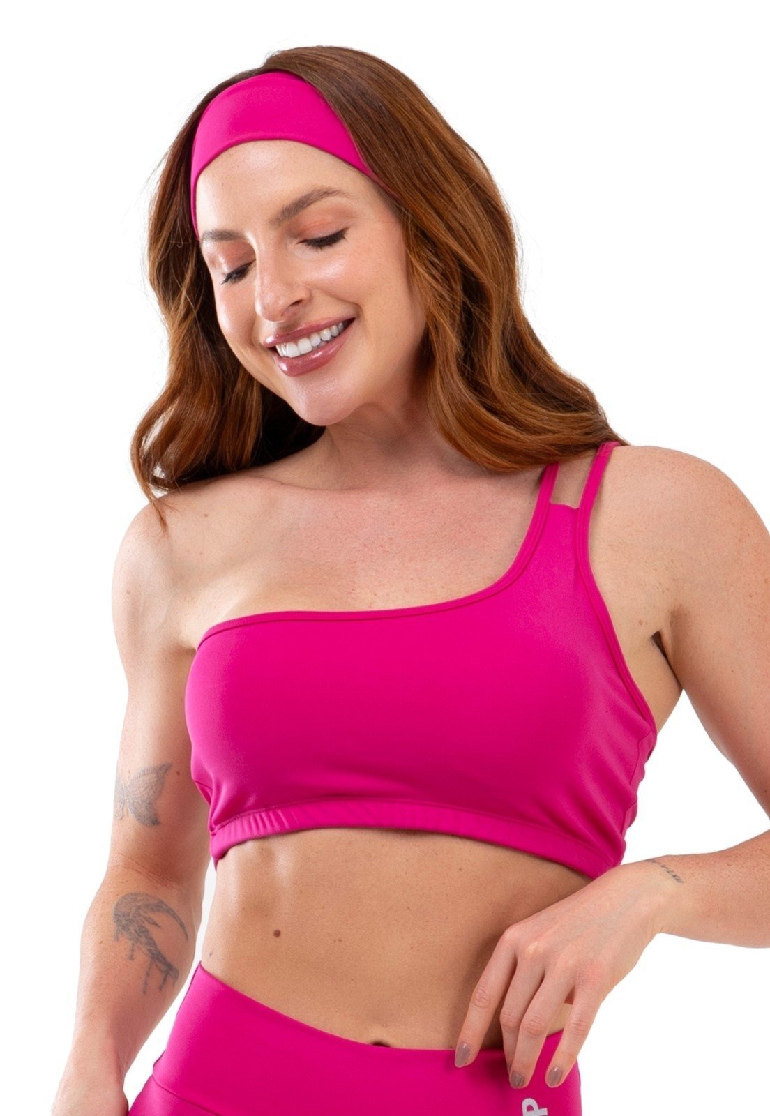 Top Fitness Pink Urban Recorte Ombro Só Sustentação Feminino Poliamida Academia – Rosa