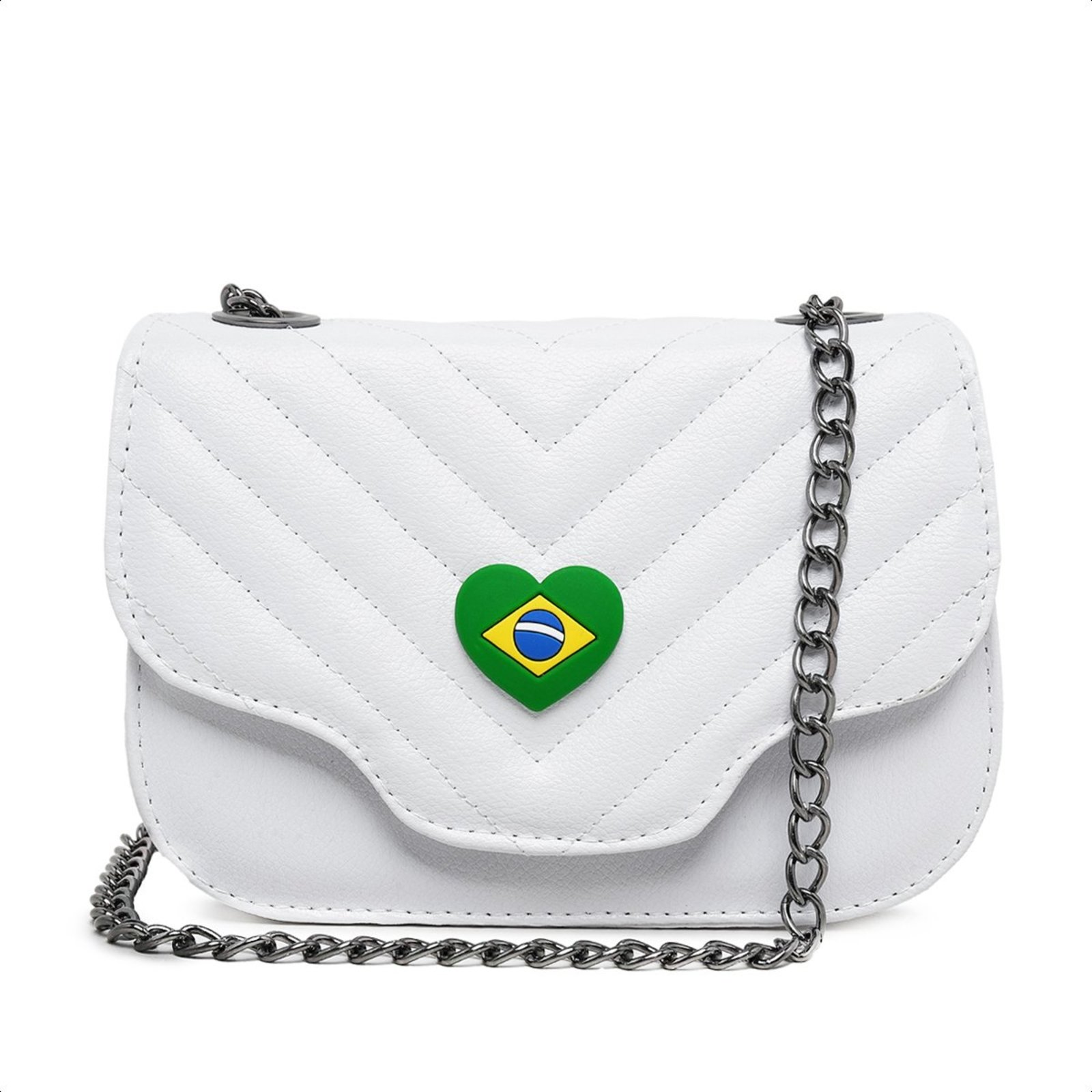 Bolsa Feminina Branca Pequena Festa Clutch Alça Corrente Carmelo Shoes Copa Brasil