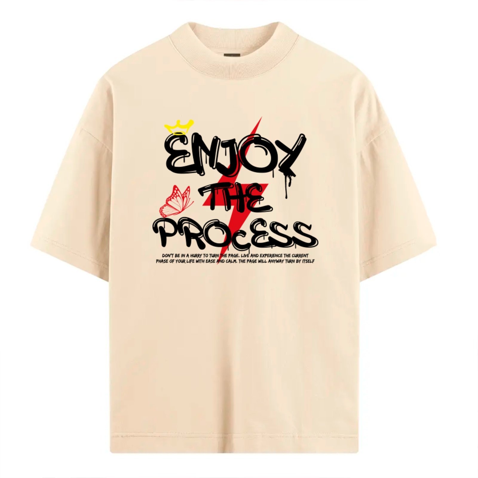 Vista 2 Camiseta Ousy Enjoy the Process Tipografia Graffiti Oversized Unissex Off White off-white white ousy off-white white