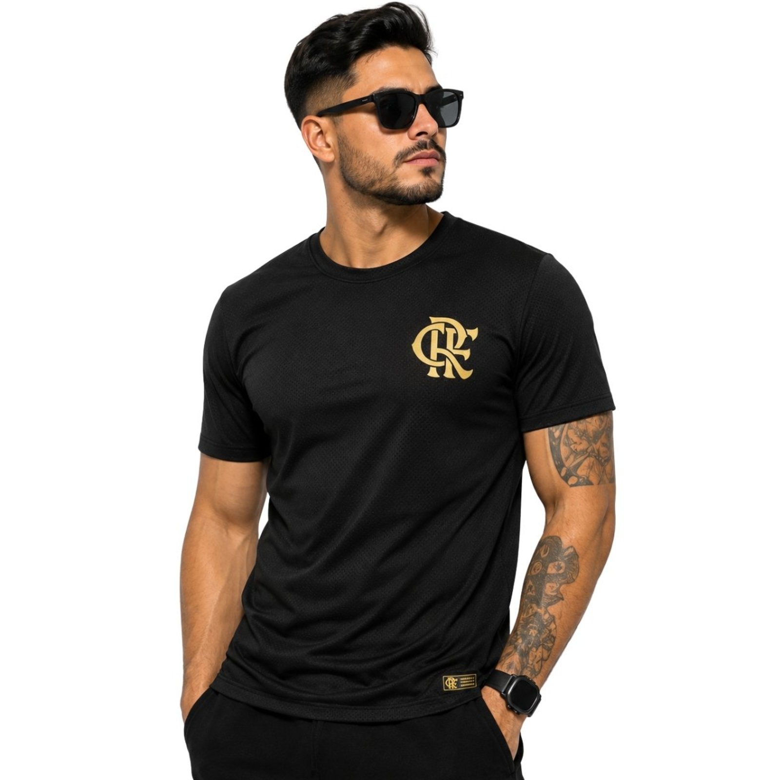 Camiseta Flamengo Gold Poliamida Licenciada Coimbra Preto