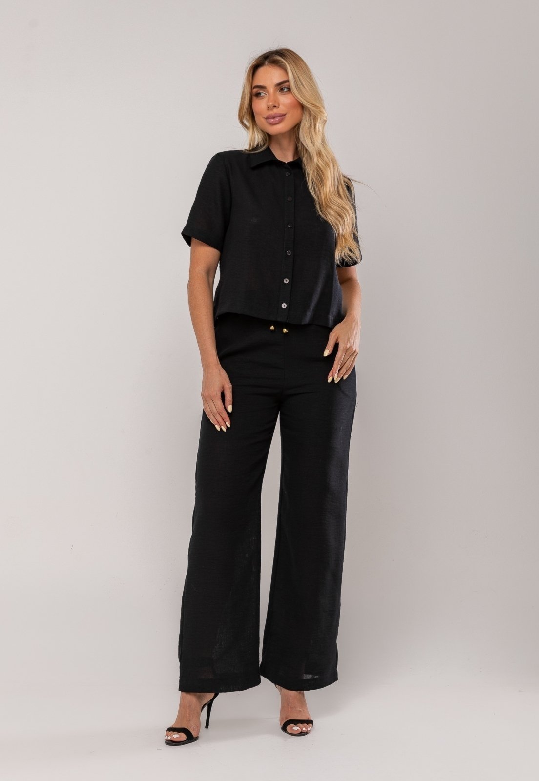 Conjunto Camisa Manga Curta e Calça Pantalona Salvatore Preto