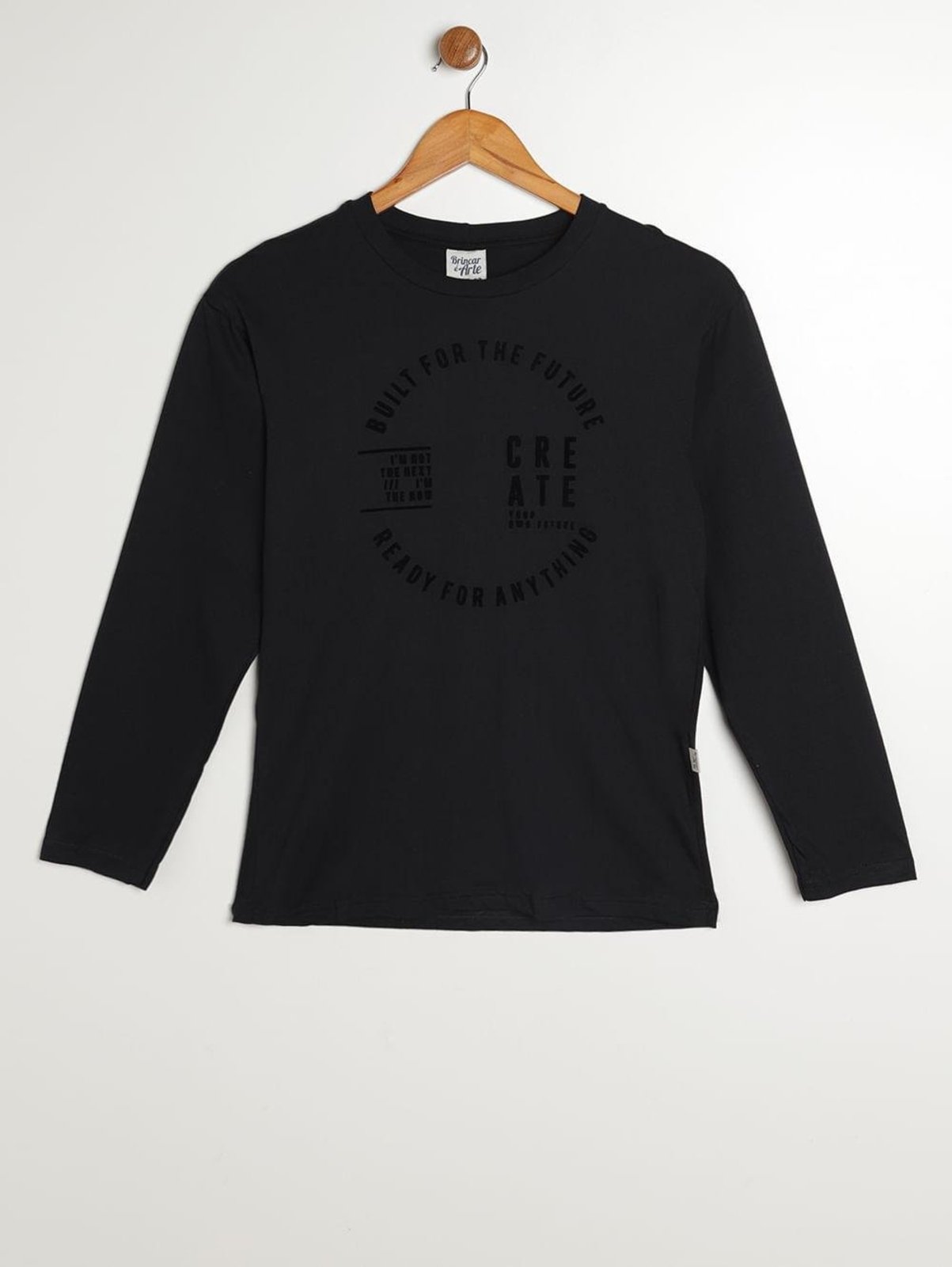 Infantil - Camiseta Manga Longa Juvenil Para Menino- PRETO