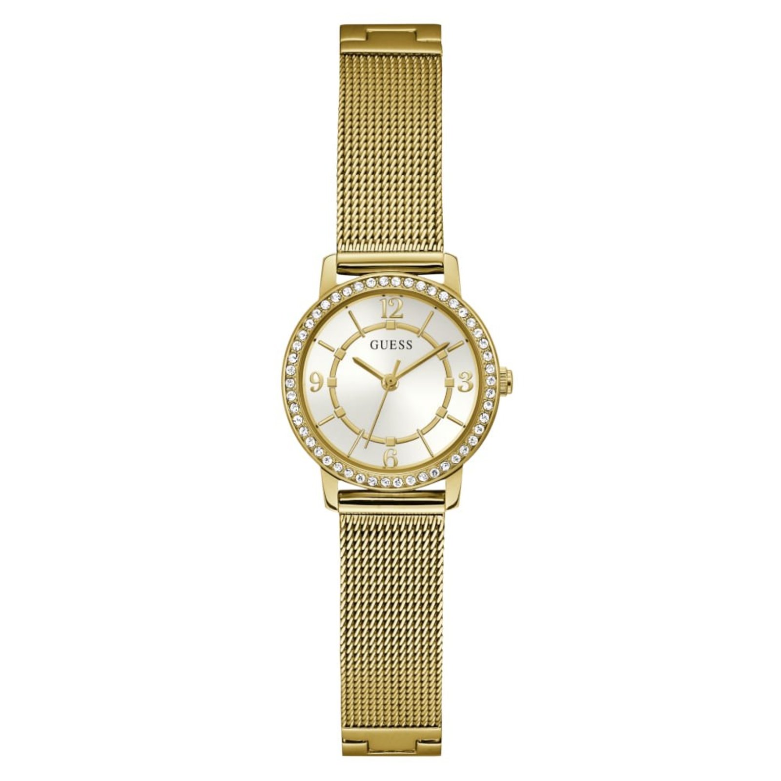 Relógio Guess Feminino Cristais Malha de Aço Dourado Guess
