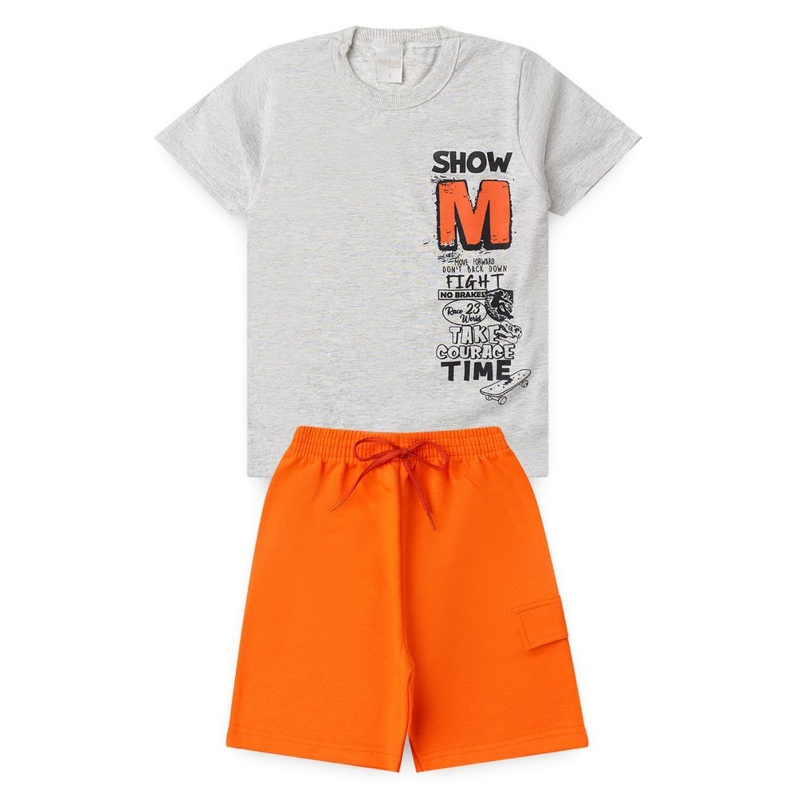 Infantil - Conjunto Verão Menino Mescla Camiseta e Bermuda com Bolso Skate