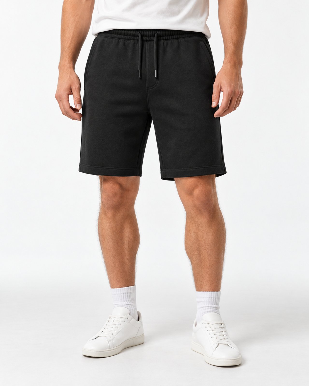 Bermuda Moletom Masculina Slim Fitness Bolsos - Preto