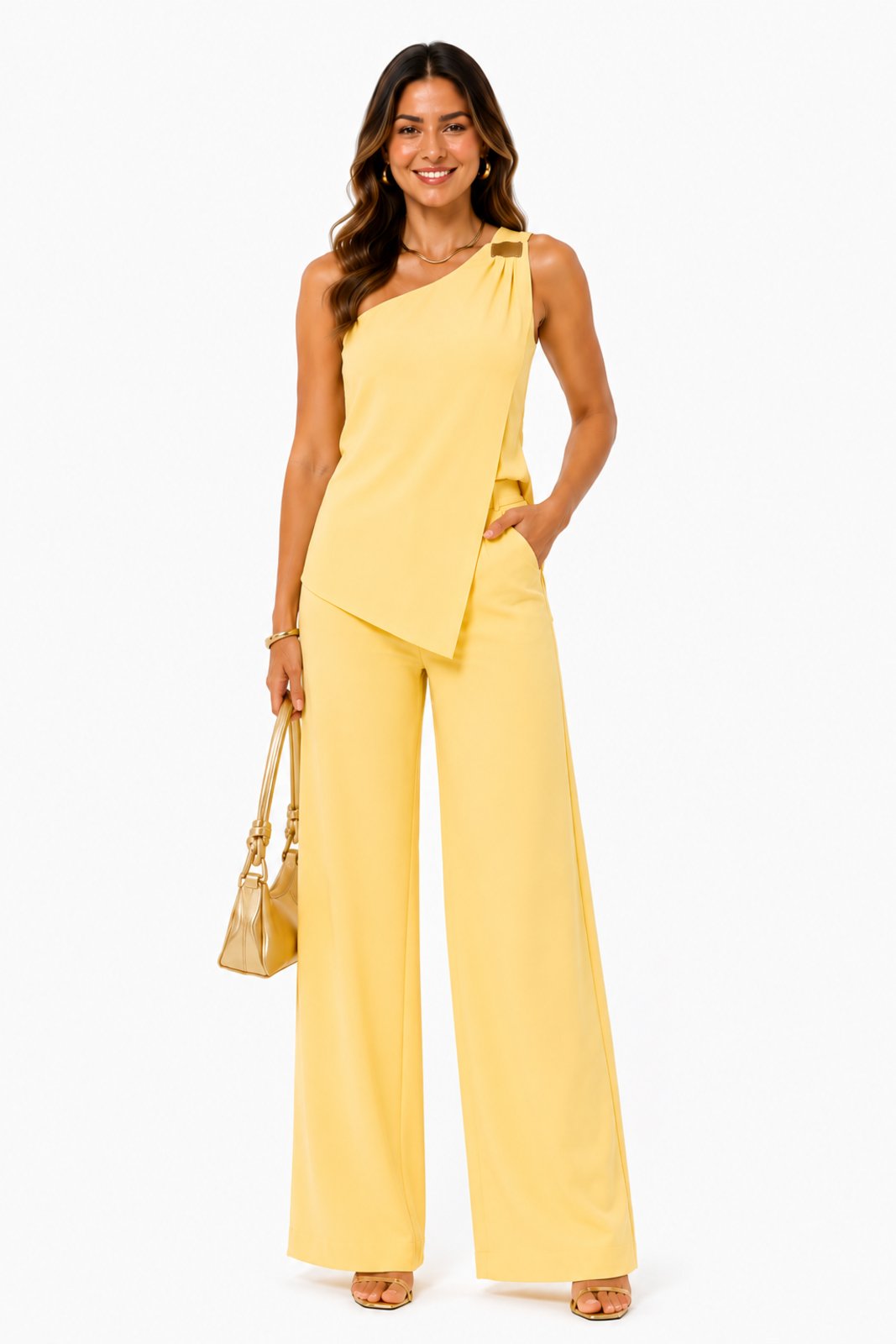Conjunto Feminino Blusa Ombro Só D Bell Outlet Fashion Amarelo