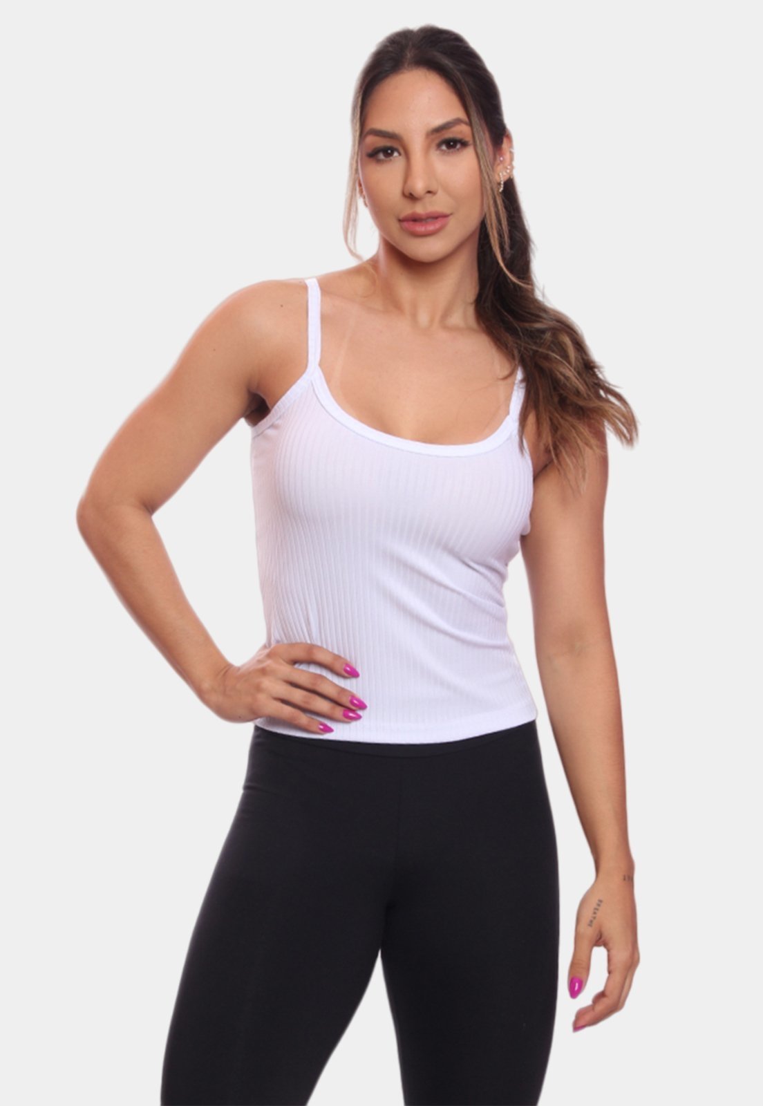 Regata de Alcinha Canelada Feminina Lisa Blusa Blusinha Básica Treino Academia Branca