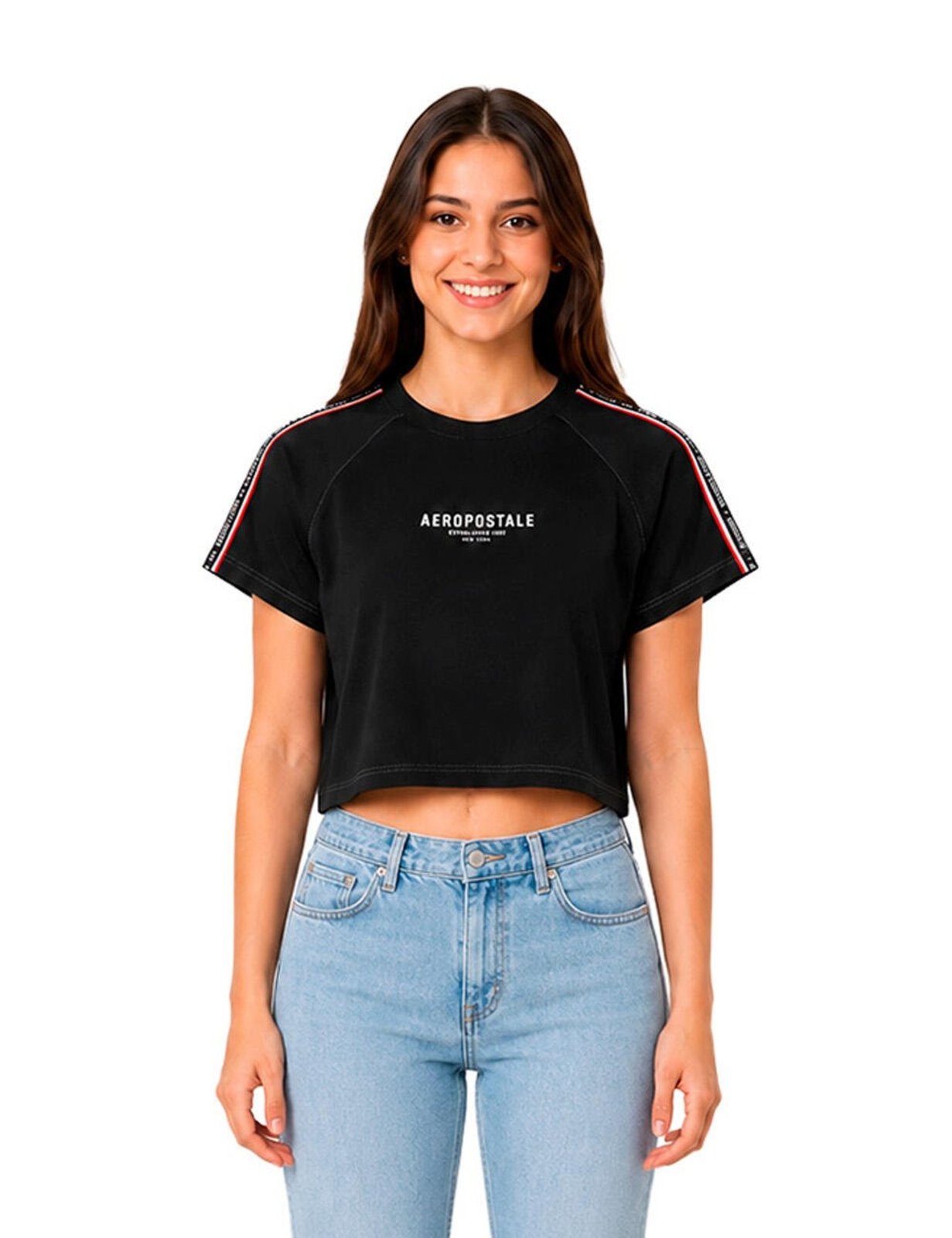 Camiseta Cropped Manga Curta Feminina Silkada Aéropostale 98130123 Preto