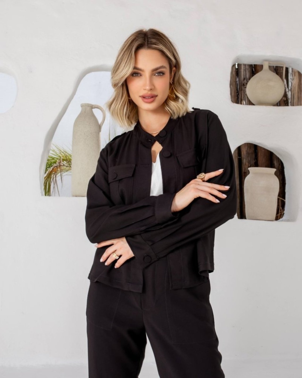 CASAQUETO VISCOSE TWILL AMALFI PRETO