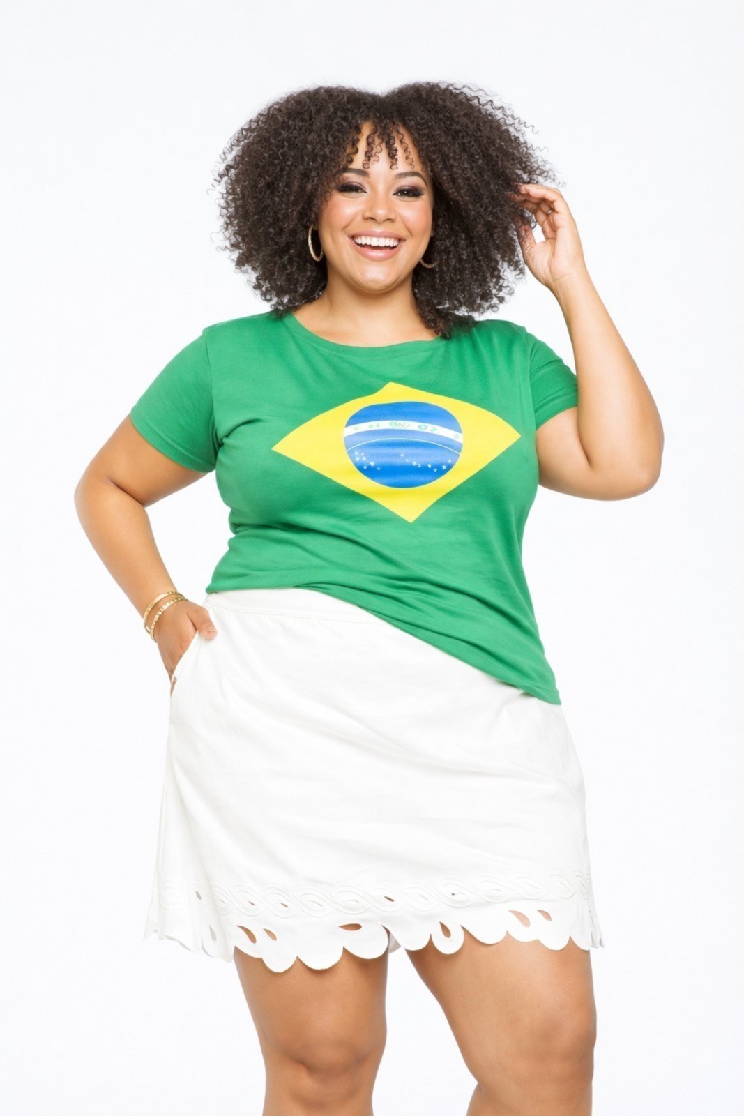 T-shirt Plus Size D Bell Outlet Fashion Bandeira Seleção Brasil Verde