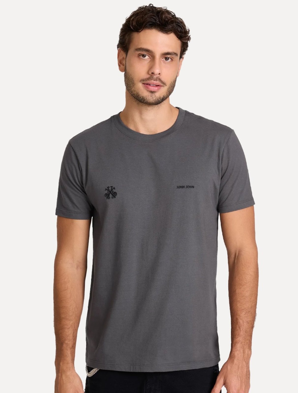 Camiseta John John Masculina Slim Fit Key Floc Cinza Médio