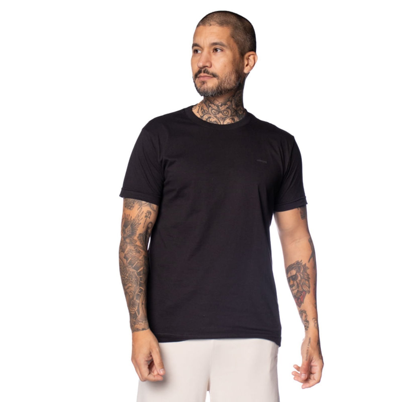 Vista 2 Camiseta Masculina Gangster Básica Algodão preto Gangster preto