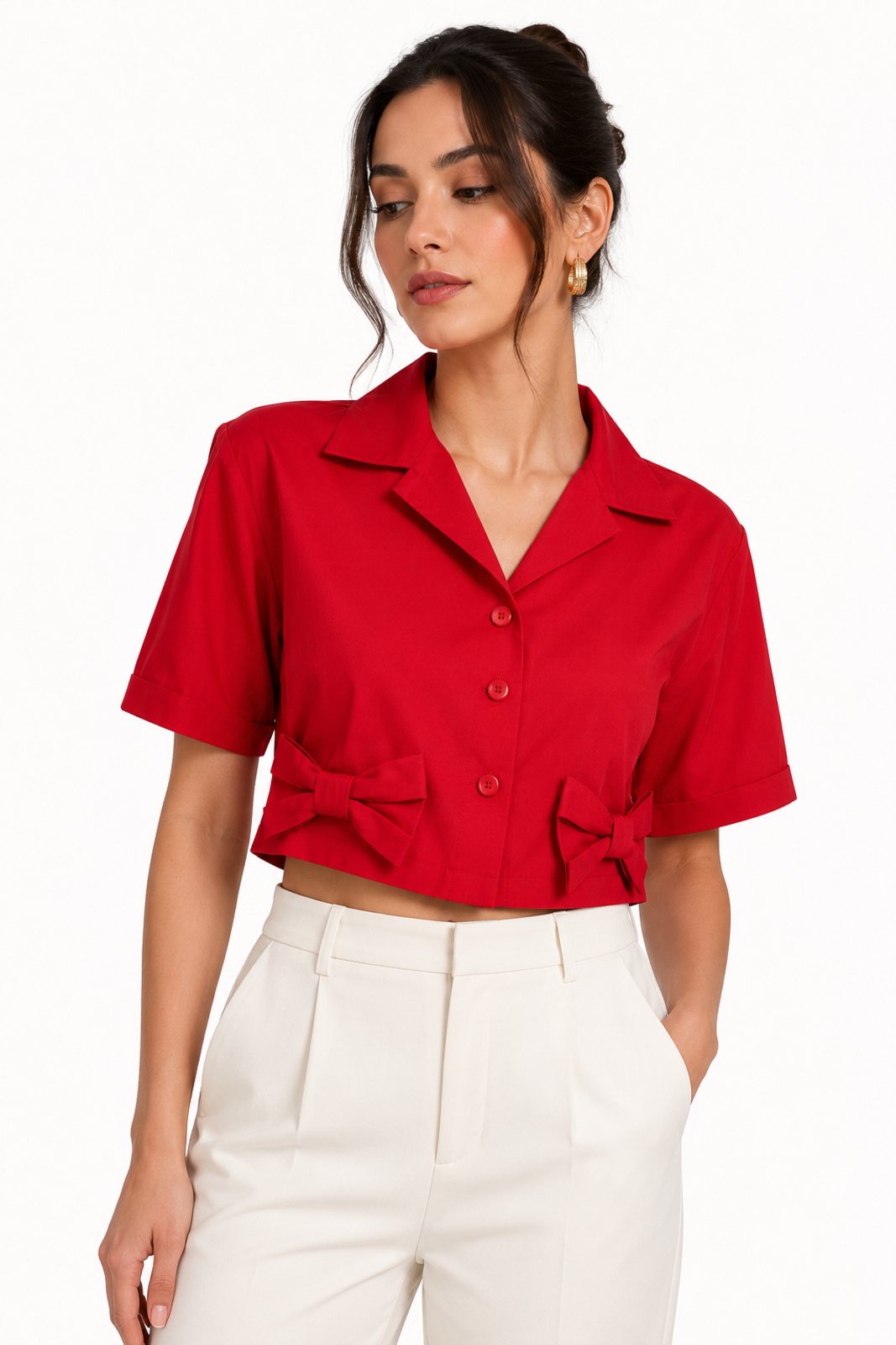 Cropped Feminino D Bell Outlet Fashion Laços Vermelho