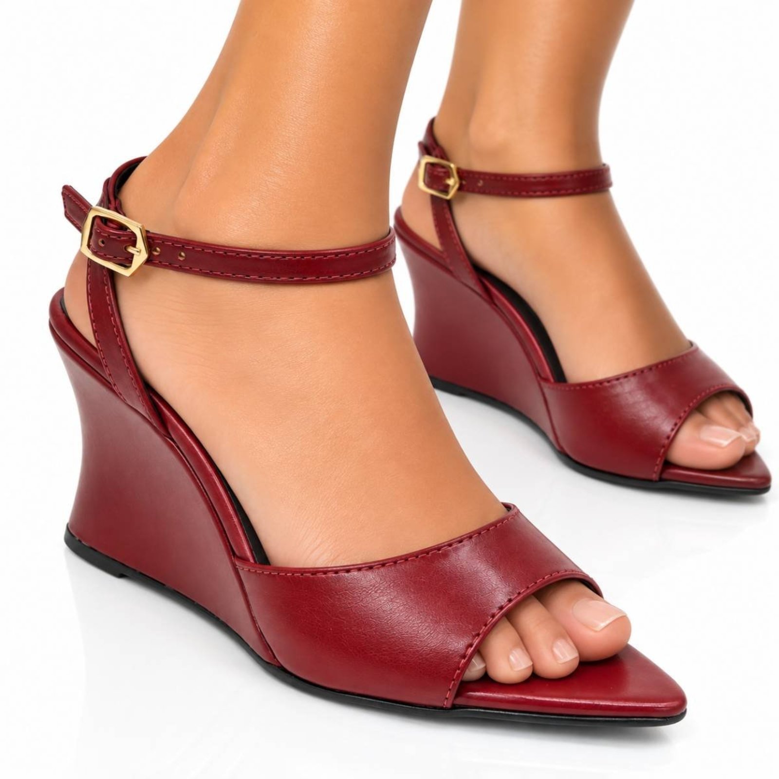 Sandália Feminina Hannah Footwear Plataforma Anabela Cunha Bico Fino 750 Bordô
