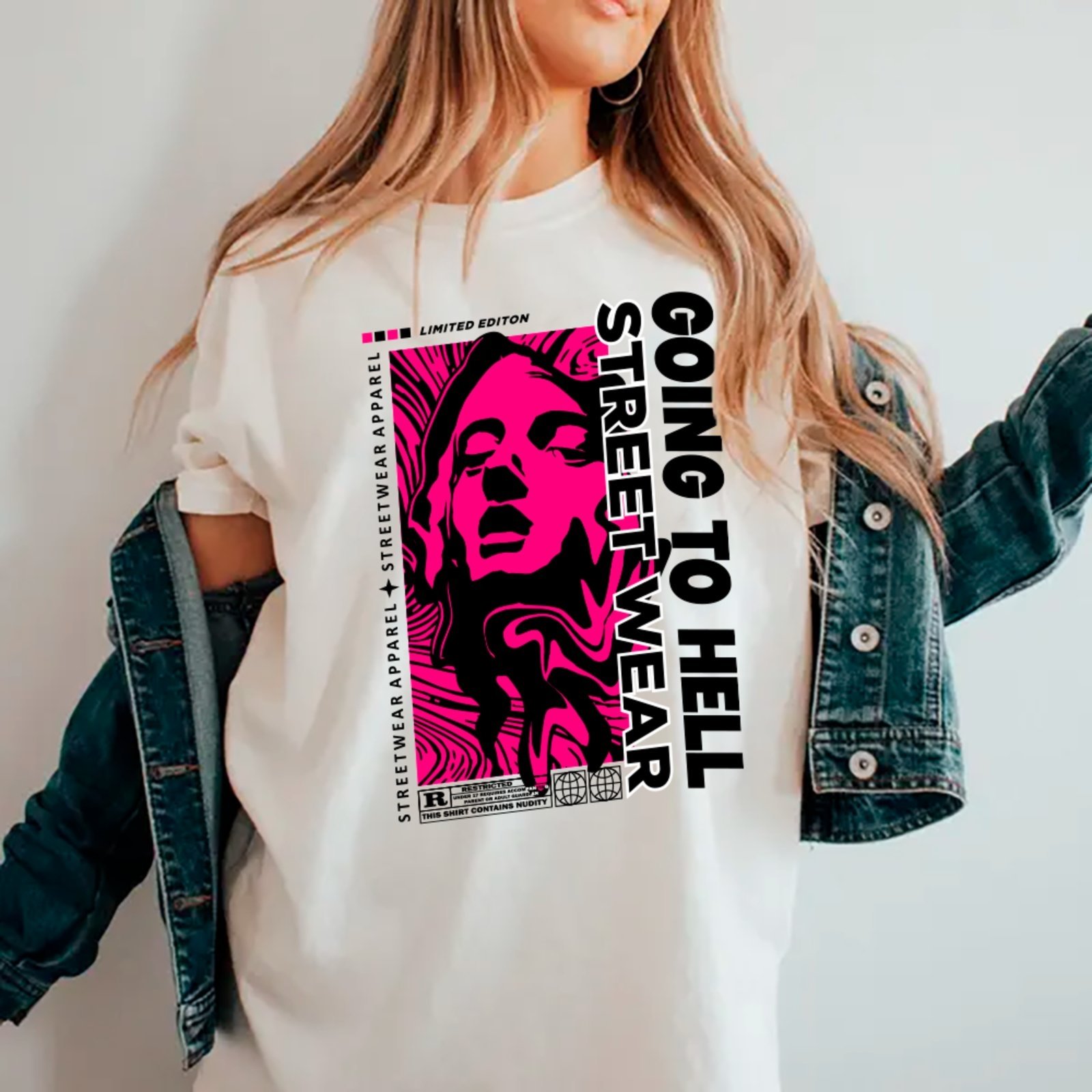 Camiseta Ousy Going To Hell Oversized Unissex Branco