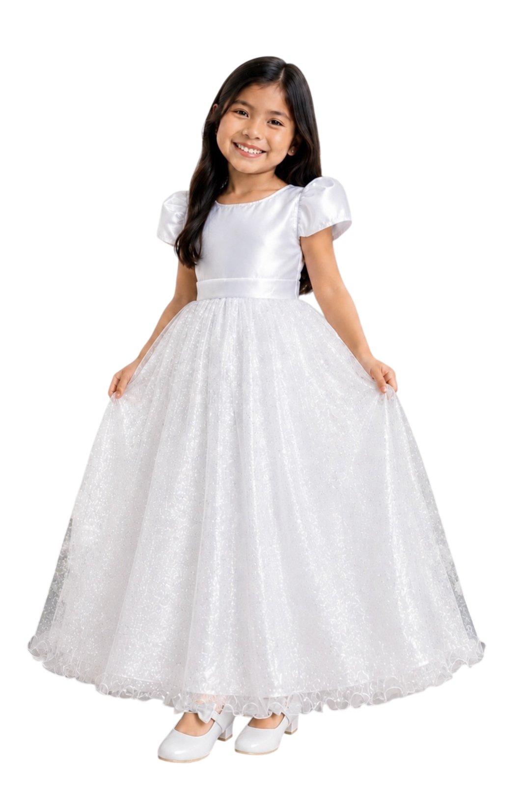 Infantil - Vestido Longo Menina Juvenil Festa Branco Brilho Formatura Casamento Juvenil Princesa Social Rodado Florista Dama Daminha Aniversário Luxo