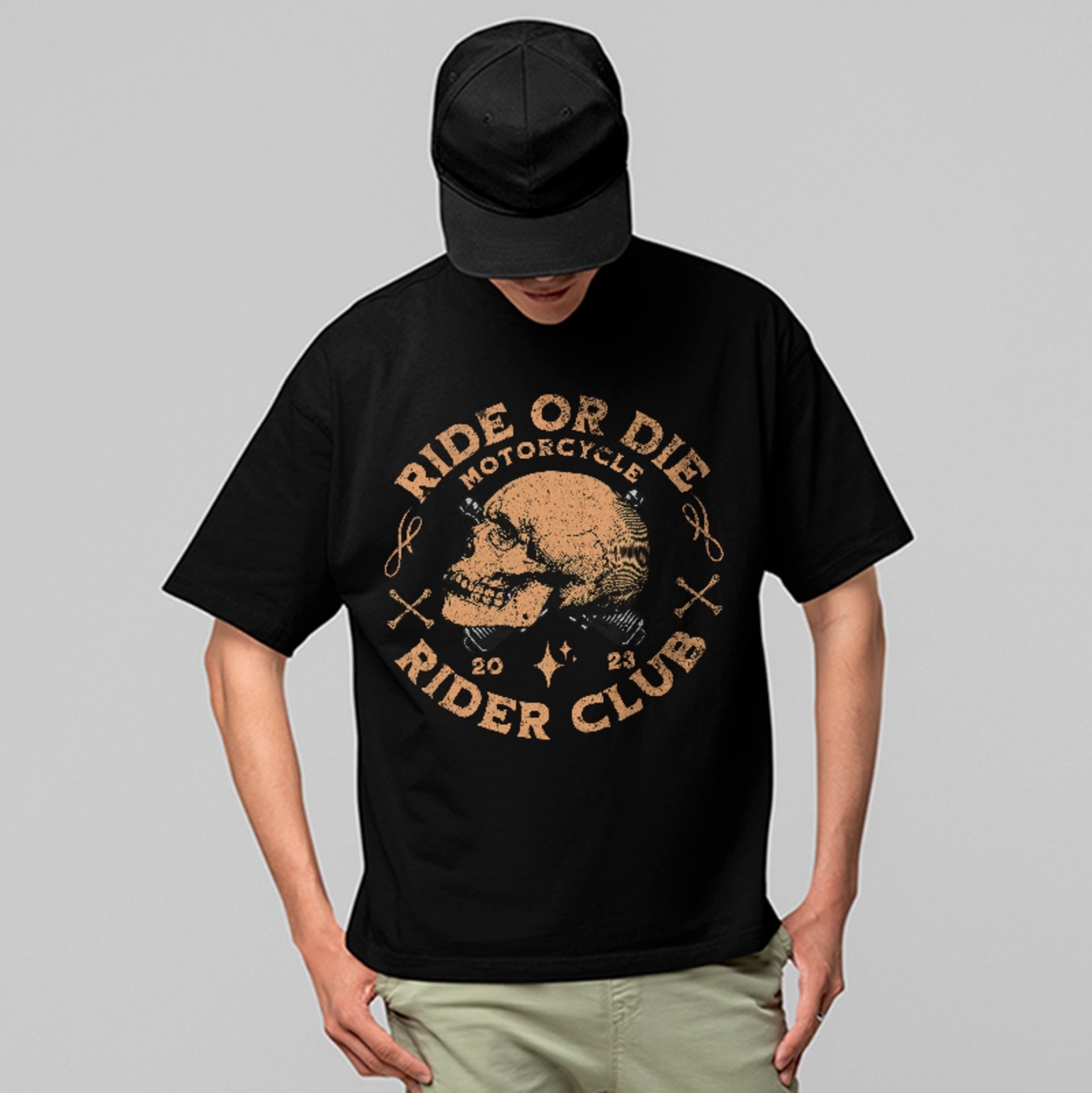 Camiseta Oversized Ride or Die Motorcycle Club Vintage Unissex Preto