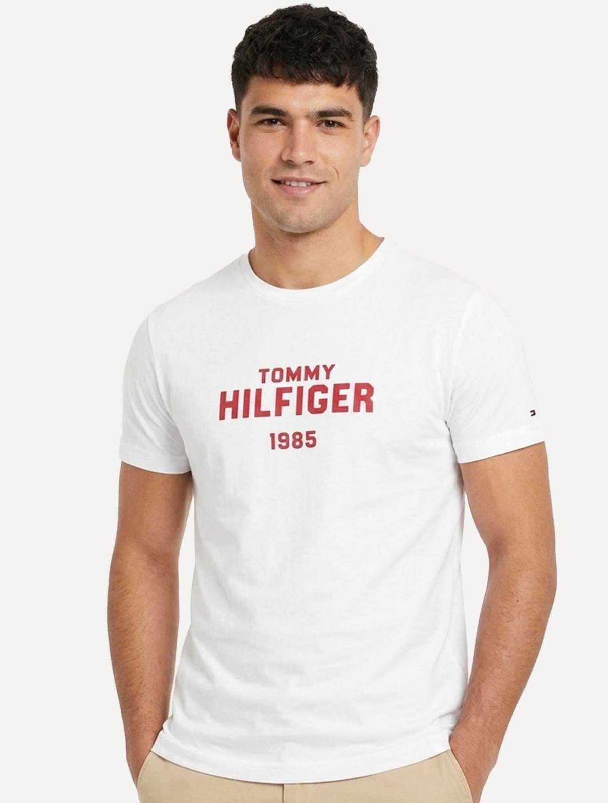 Camiseta Tommy Hilfiger Masculina Arch Logo 1985 Branca