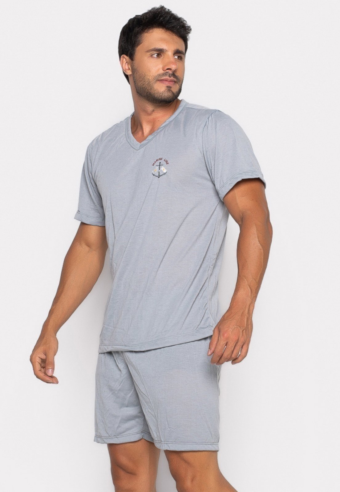 Pijama Bravaa Store Masculino Adulto Curto Verão Manga Curta E Short 008 Cinza