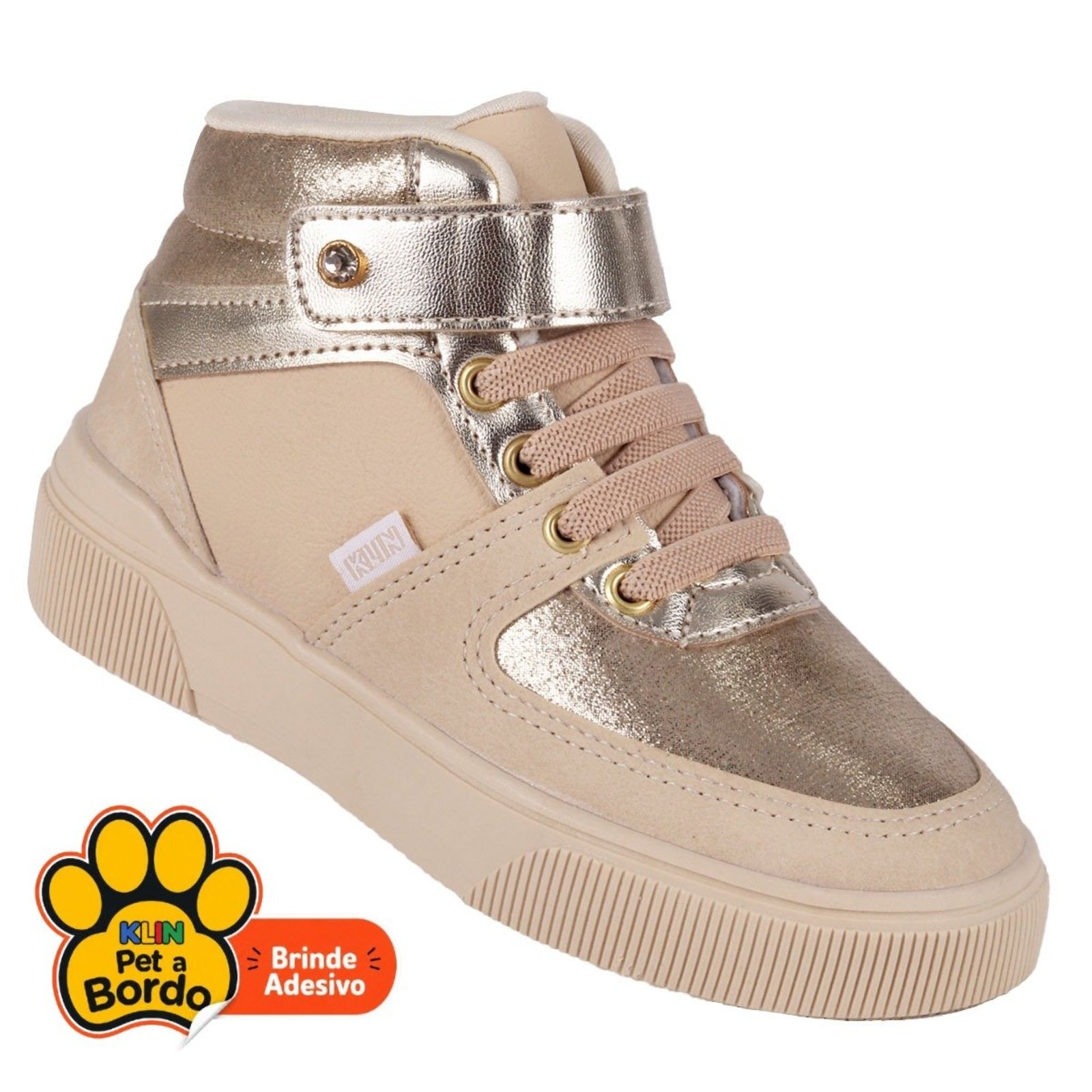 Infantil - Tênis Menina Klin Sky Casual Cano Médio - Off White/Rosa