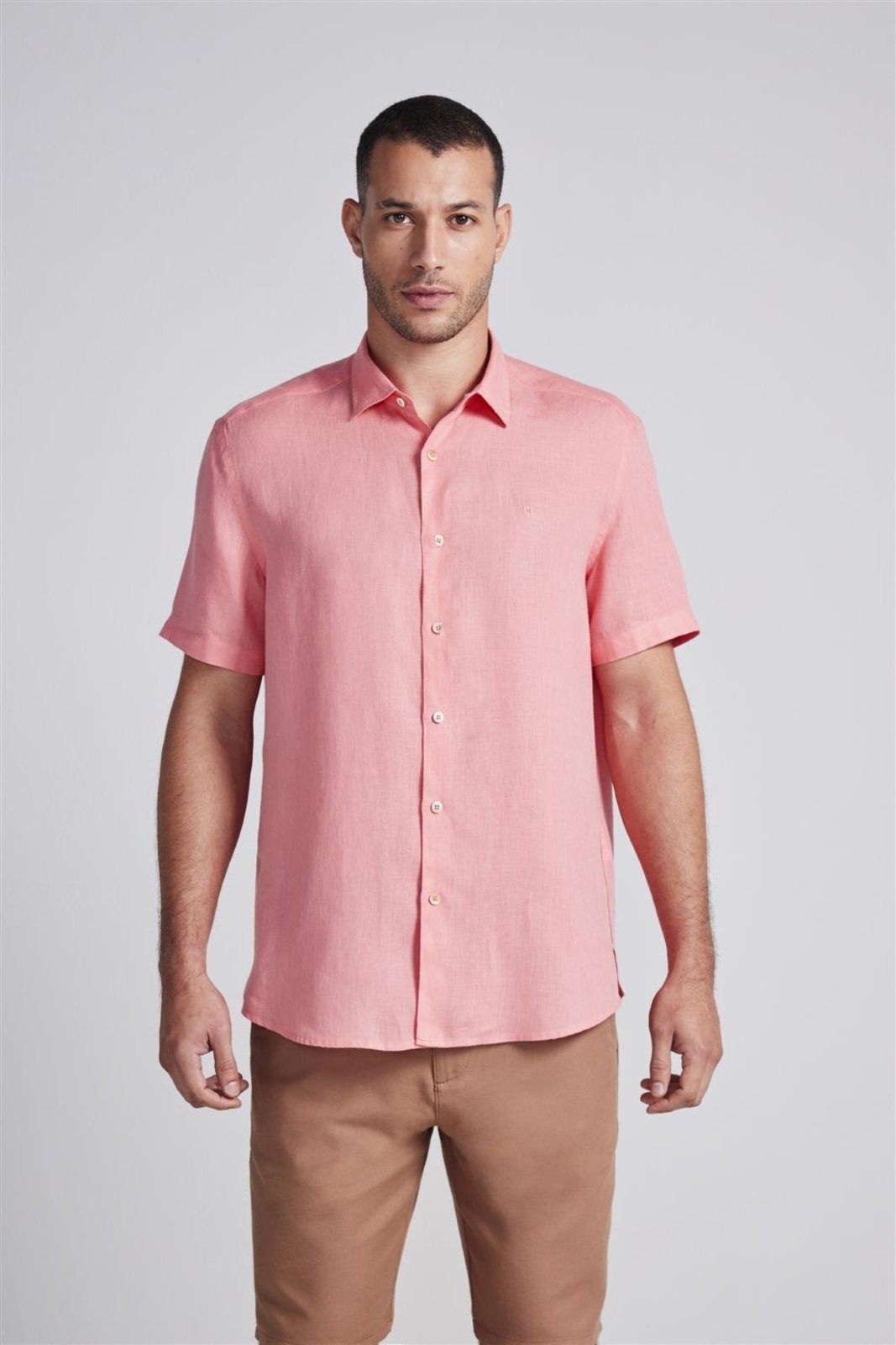 HIGHSTIL Camisa Manga Curta Lisa Linho Comfort - Rosa Escuro