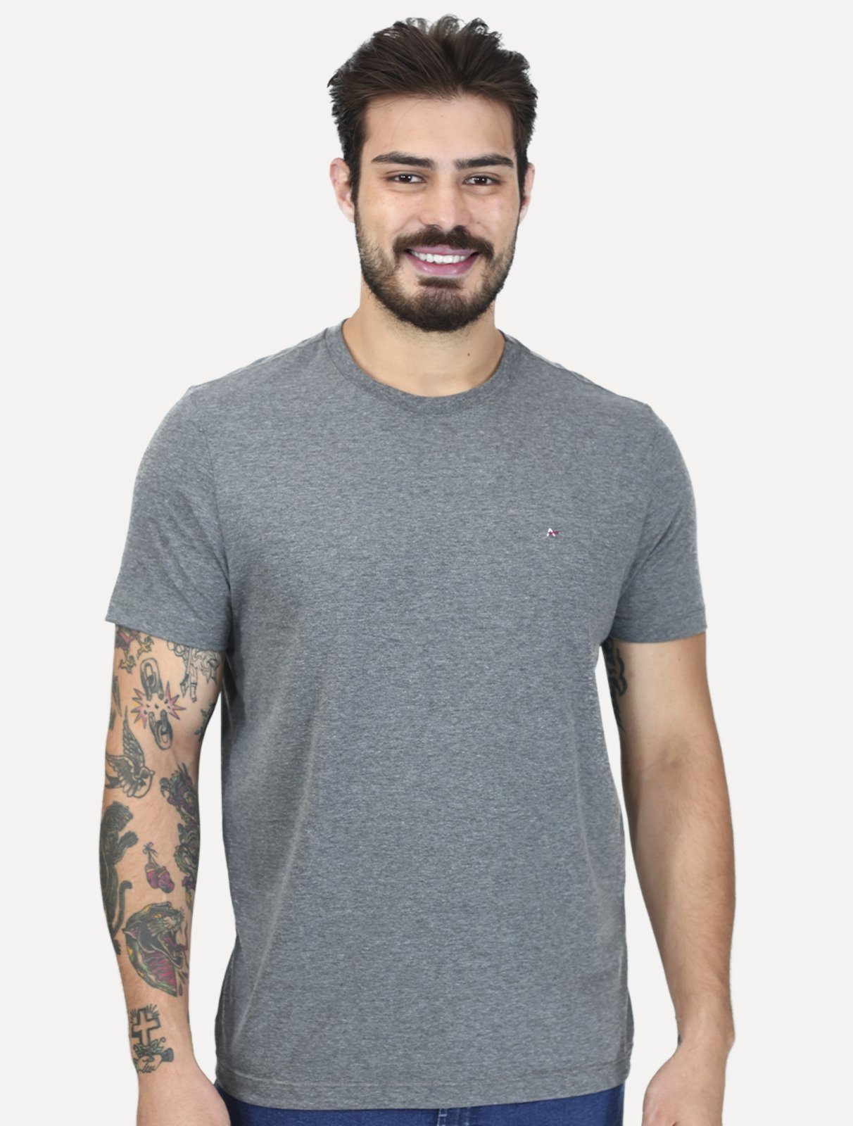 Camiseta Aramis Masculina Basic Lisa Cinza Mescla