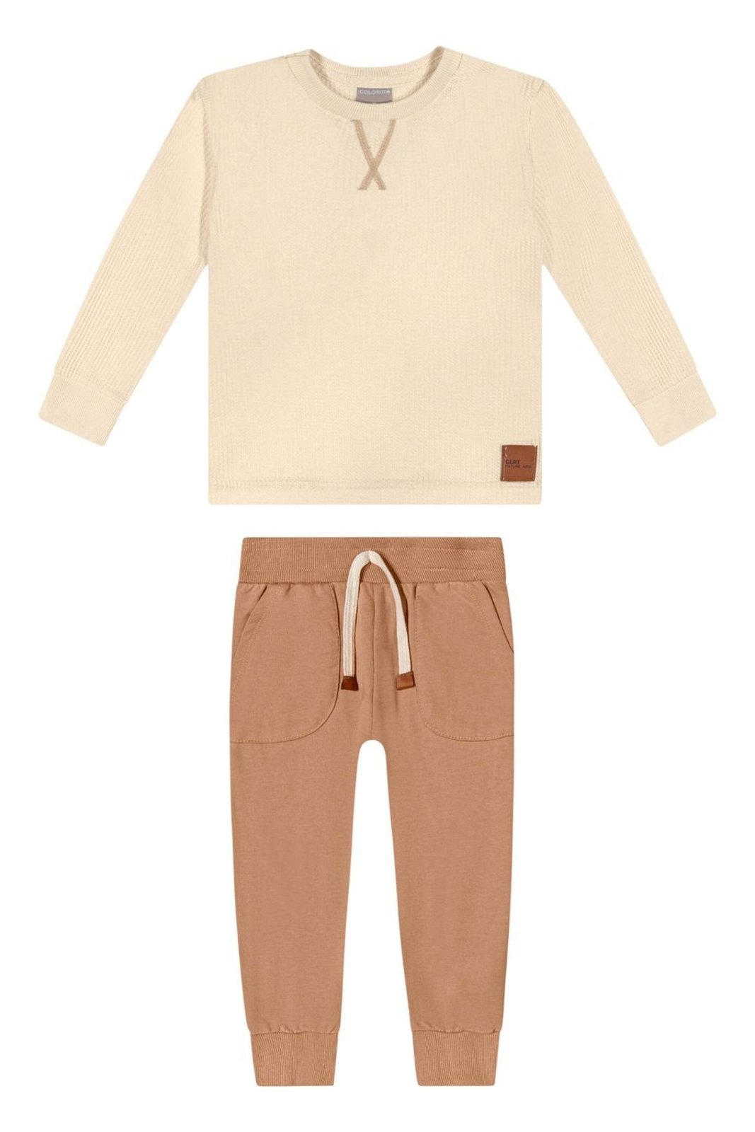 Infantil - Conjunto Menino Bordado Gola Colorittá Bege