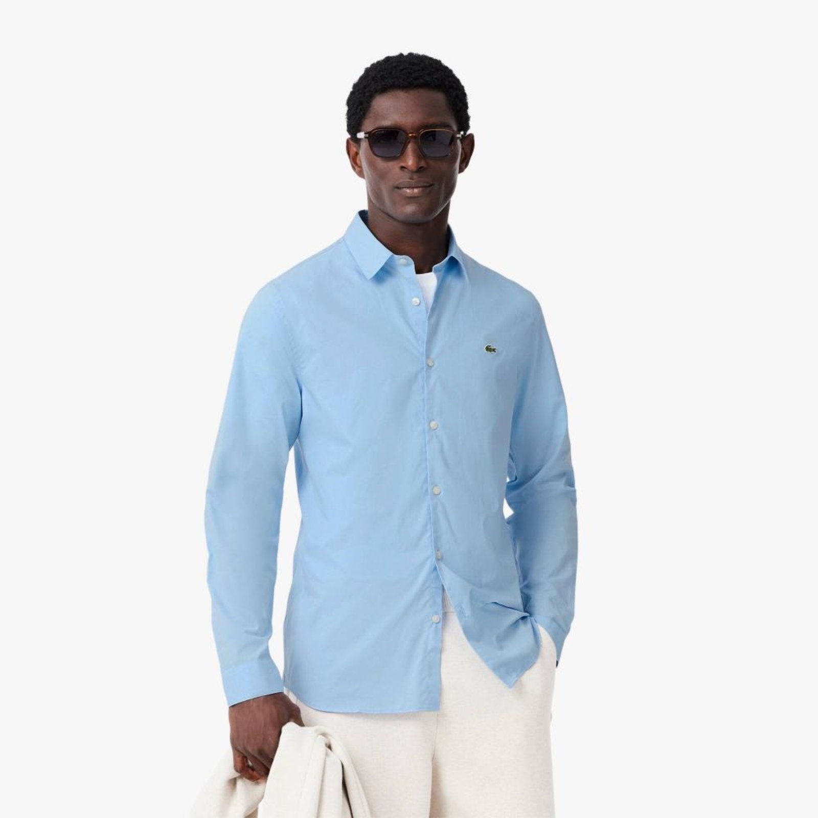 Camisa Slim Fit em Popeline Stretch Azul