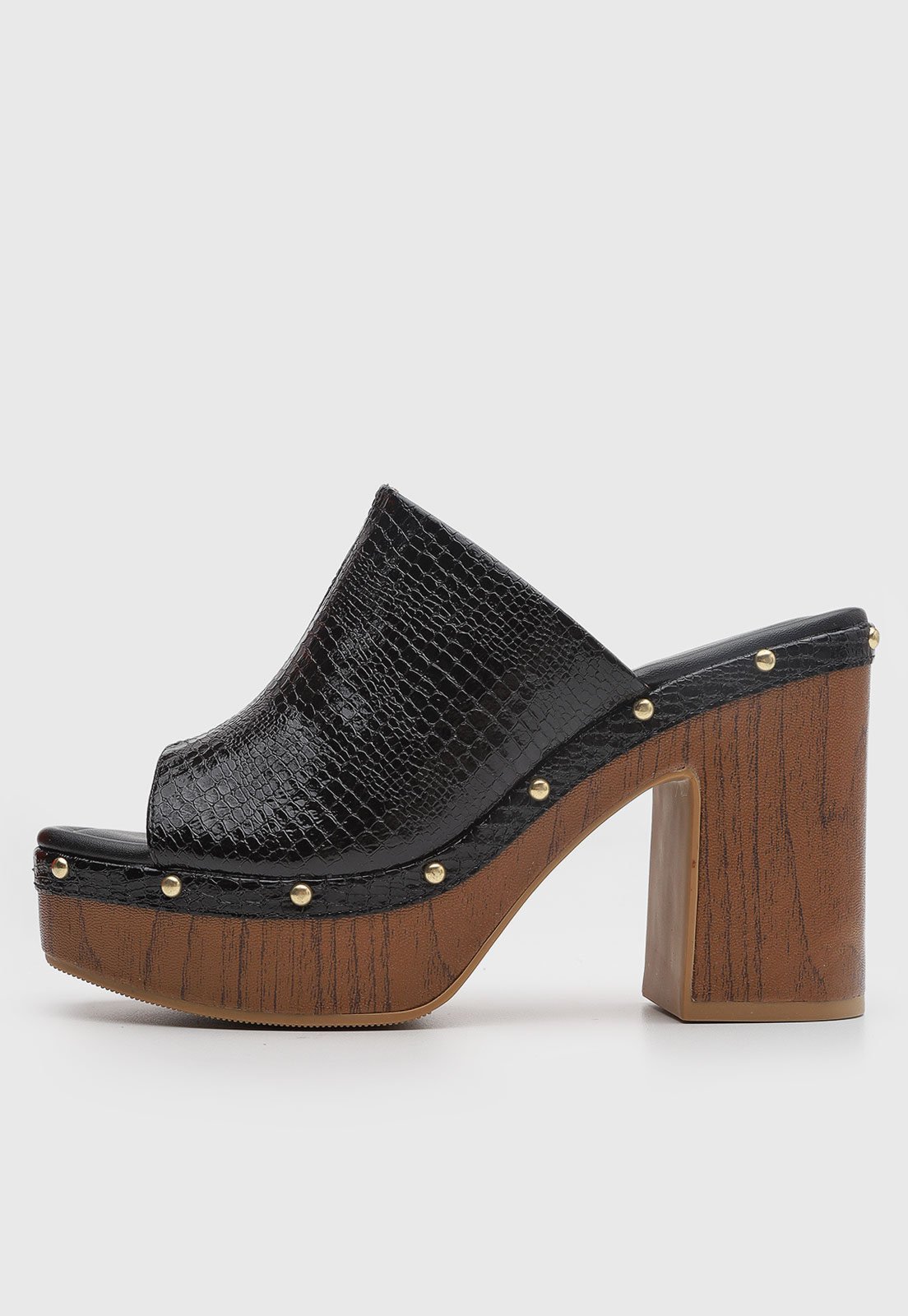 Sandália Feminina Vizzano Salto Alto Bloco Croco Preta