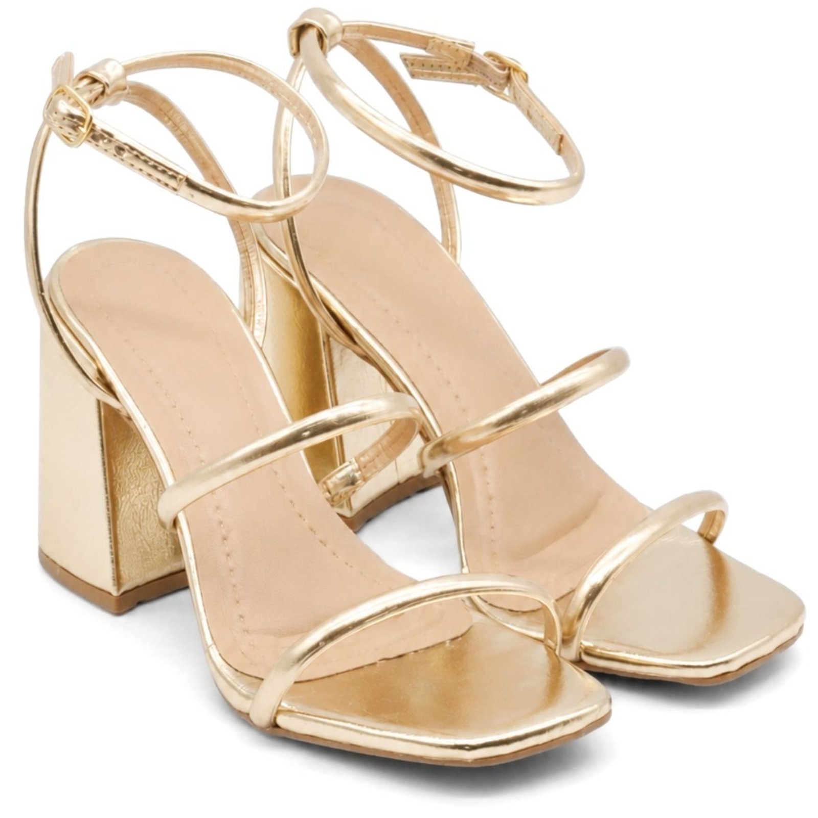 Sandália Feminina Salto Bloco Napa Ouro Light 12001 Hannah Footwear