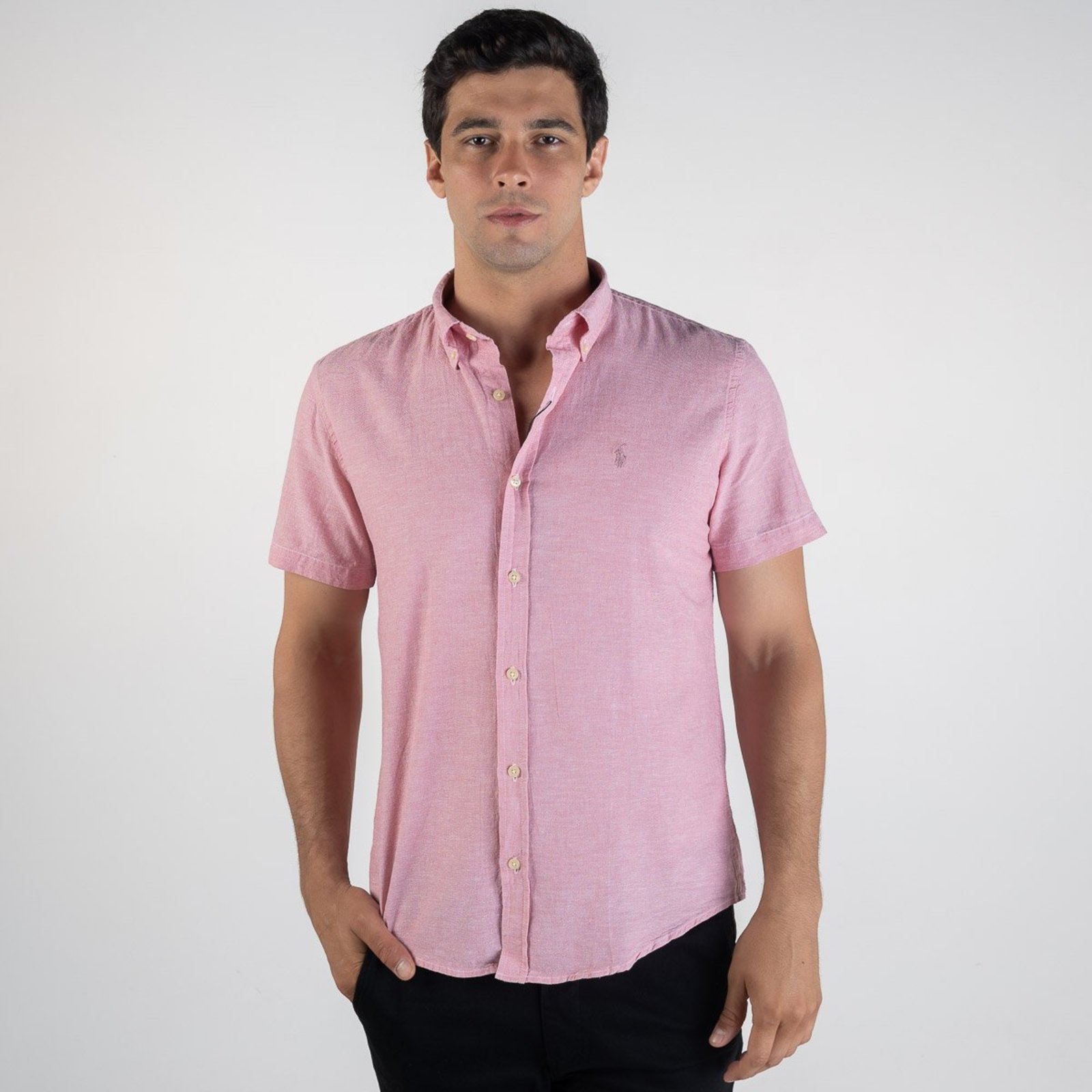 Camisa RL Custom Fit Linho Vermelha Monocromática