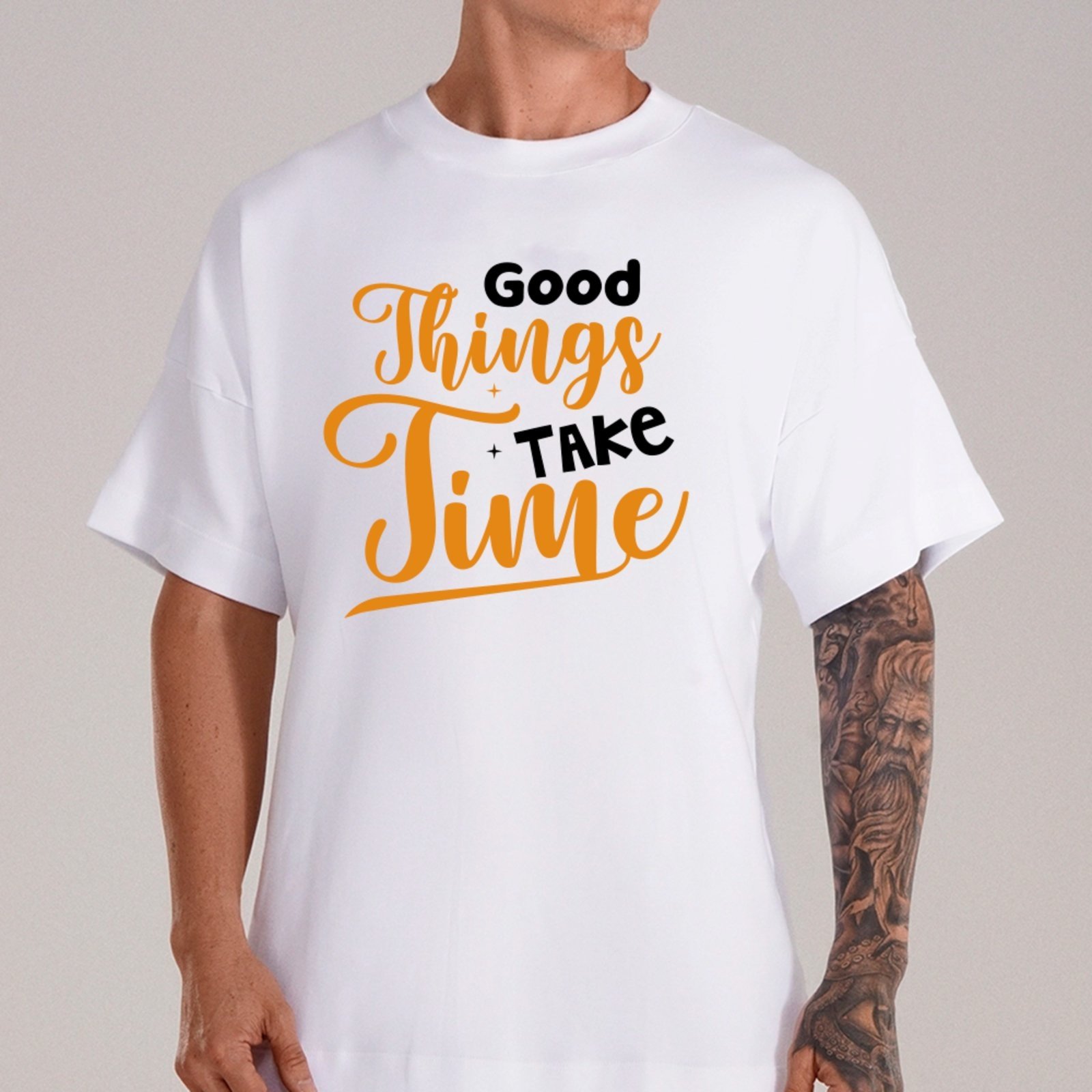 Camiseta Ousy Good Things Take Time Oversized Unissex Branco