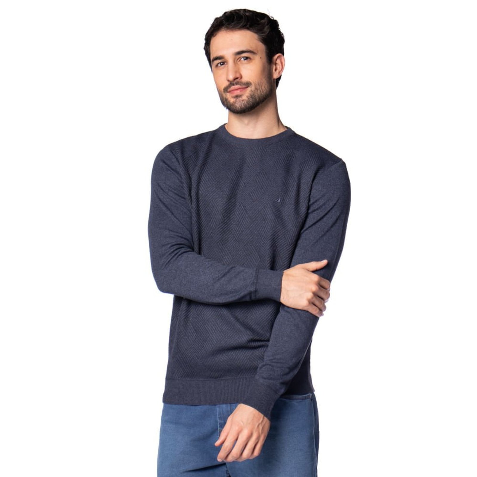 Suéter Masculino John Sailor Entrecruzadas Marinho Mescla