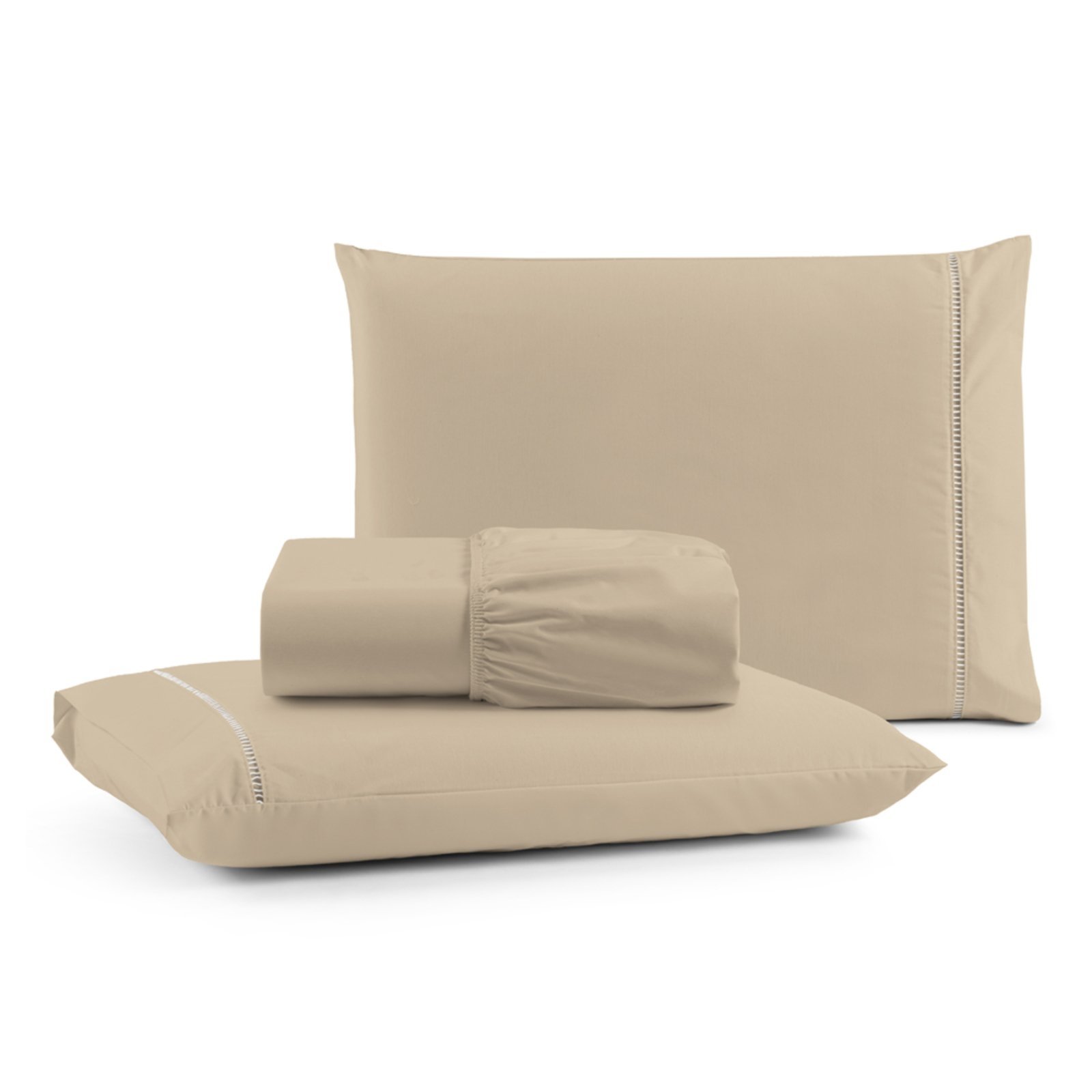 Jogo Cama Lençol Casa Scarpa Bali Casal Padrão Percal 180 Fios Algodão Ponto Palito 3 Peças - Avelã
