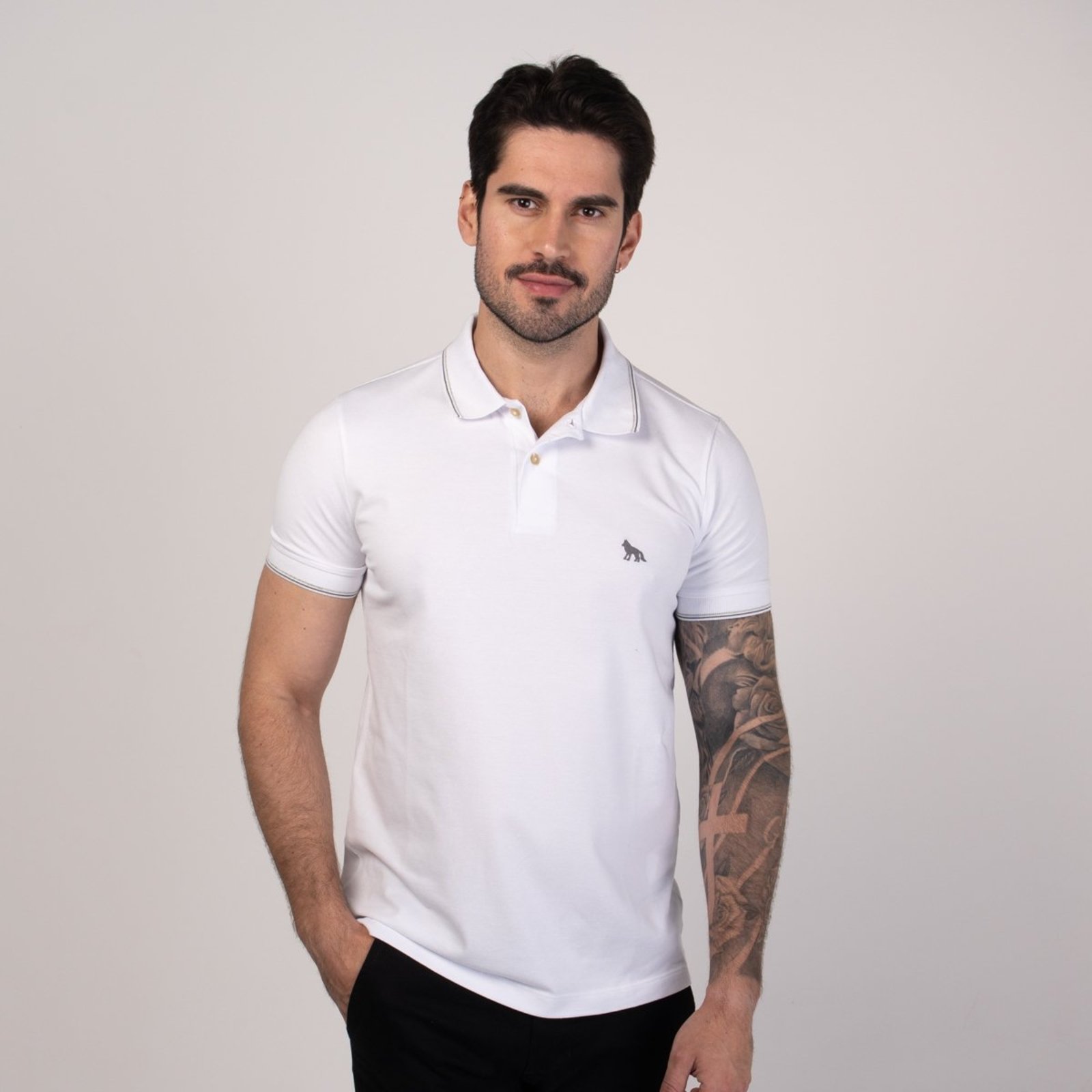 Camisa Polo Acostamento Básica Friso Branco
