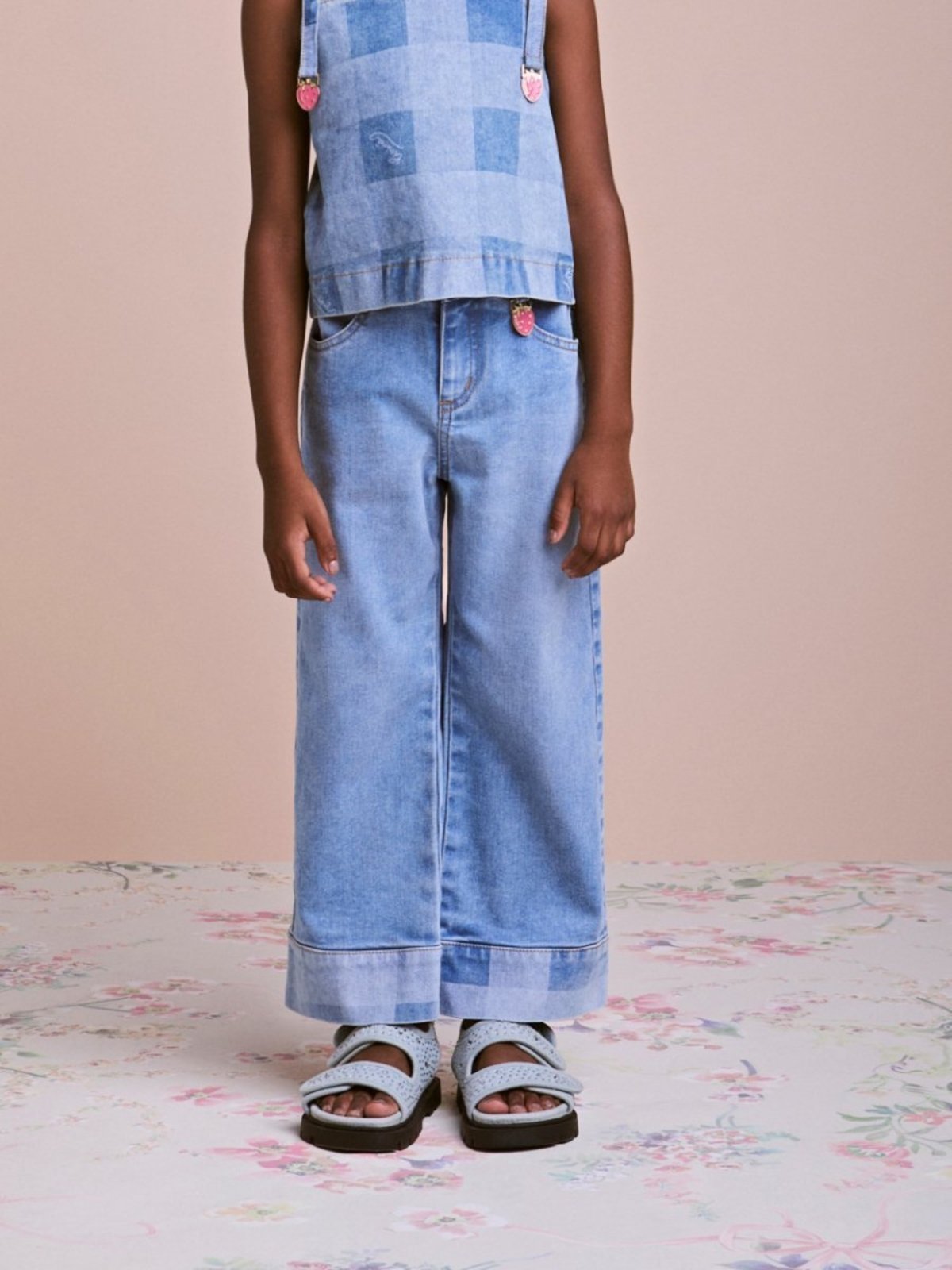Infantil - Calça Jeans com Barra Xadrez
