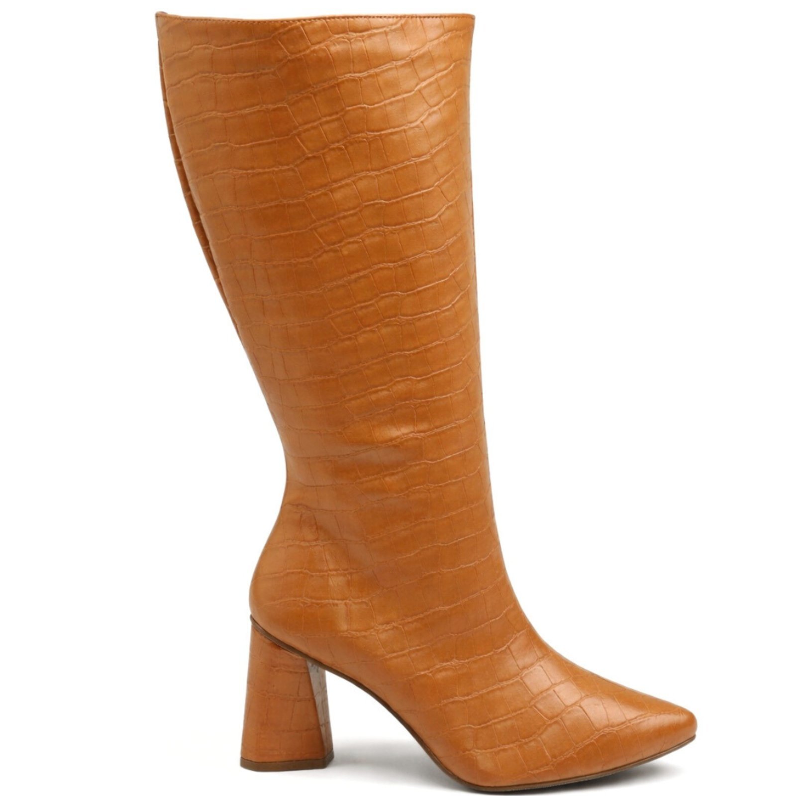 Bota Feminina Cano Longo Salto Triangulo 23020 Croco Whisky