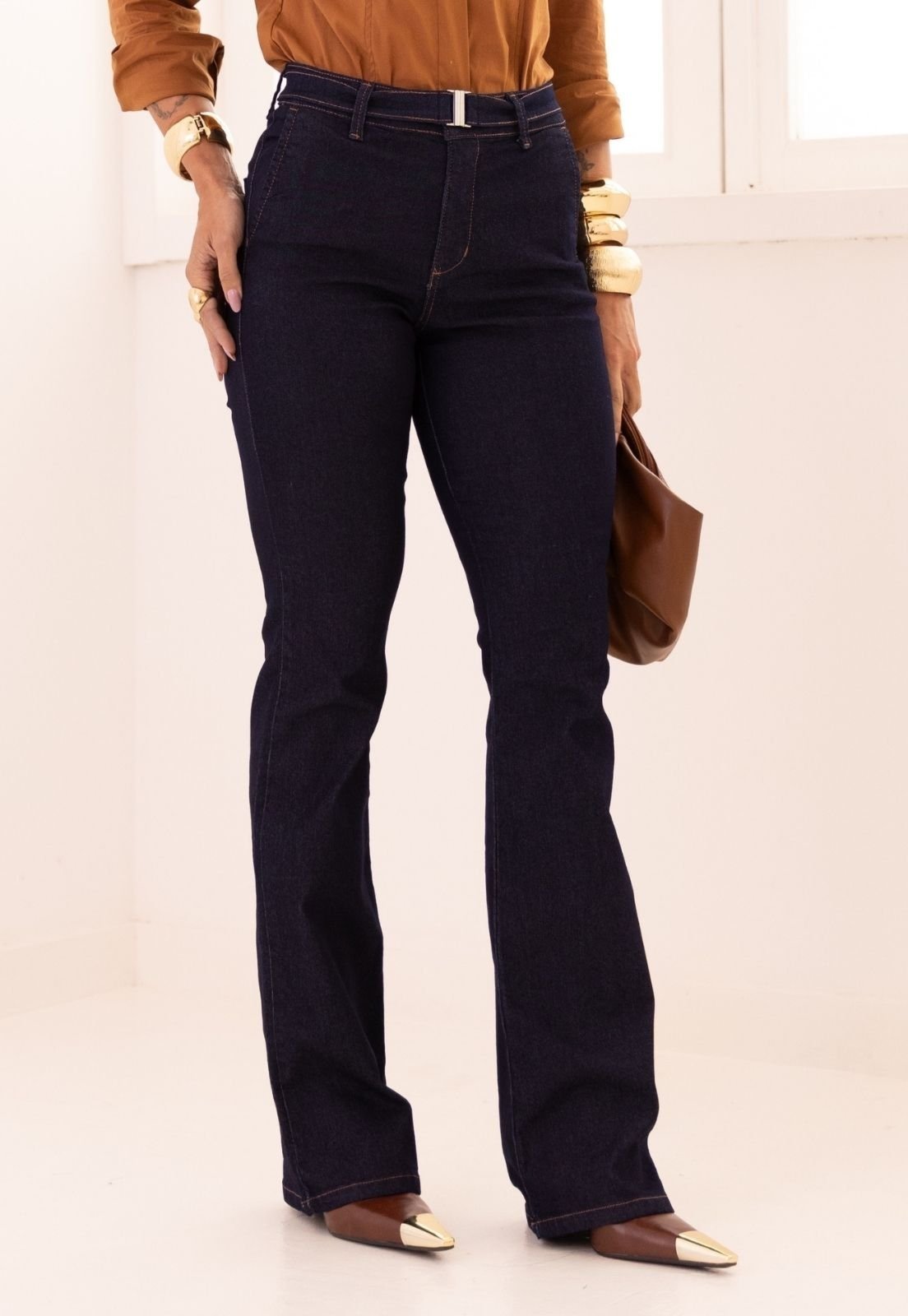 Calça Jeans Feminina Boot Cut Com Cinto Lemier Collection